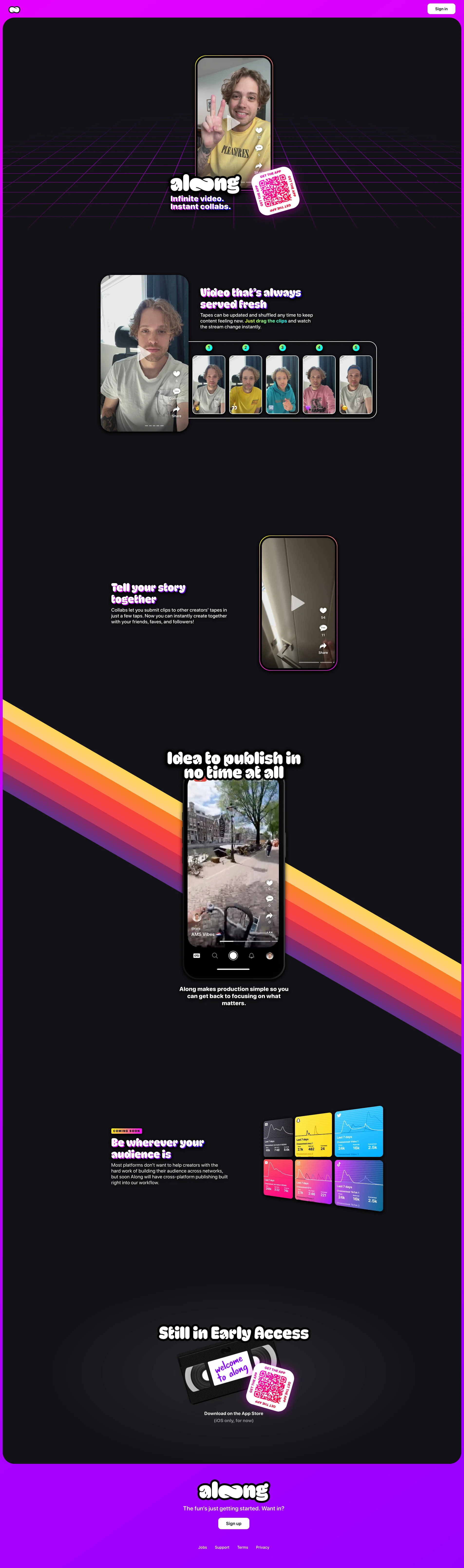 Along Landing Page Example: Infinite video. Instant collabs.