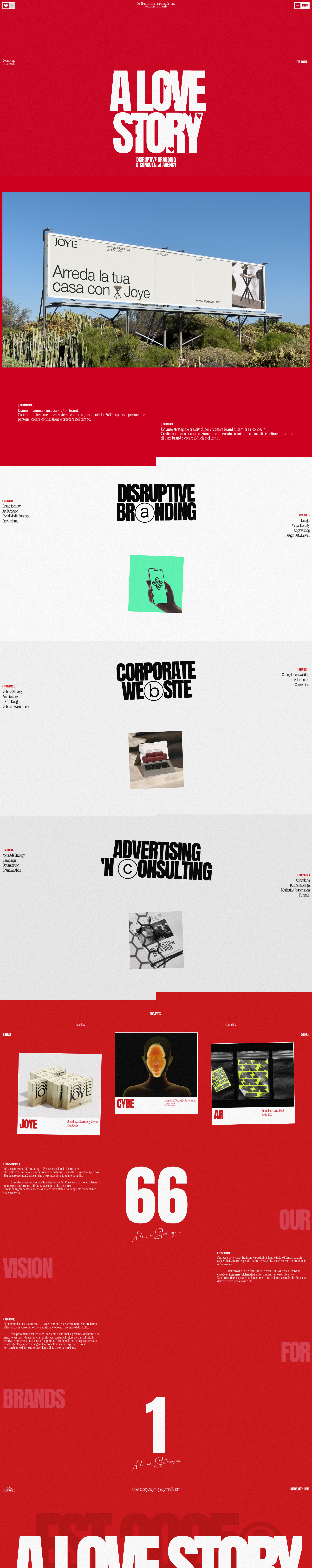 A Love Story Landing Page Example: A Love Story è un’agenzia di branding e comunicazione che lavora con aziende orientate alla qualità, alla strategia e a soluzioni su misura.