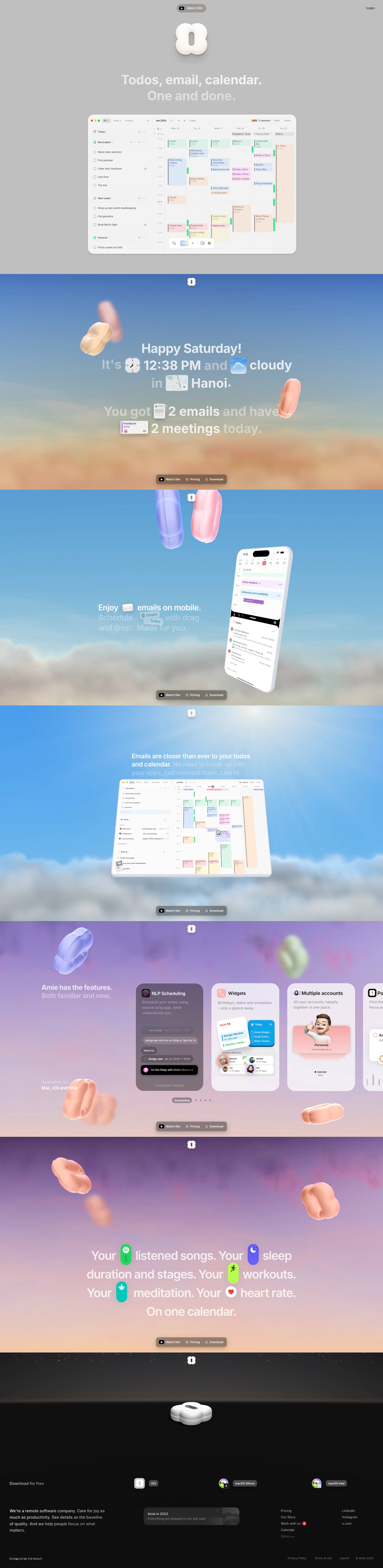 Amie Landing Page Example: Our calendar. A home to the story of Amie. Learn about the key events that make us what we are today.