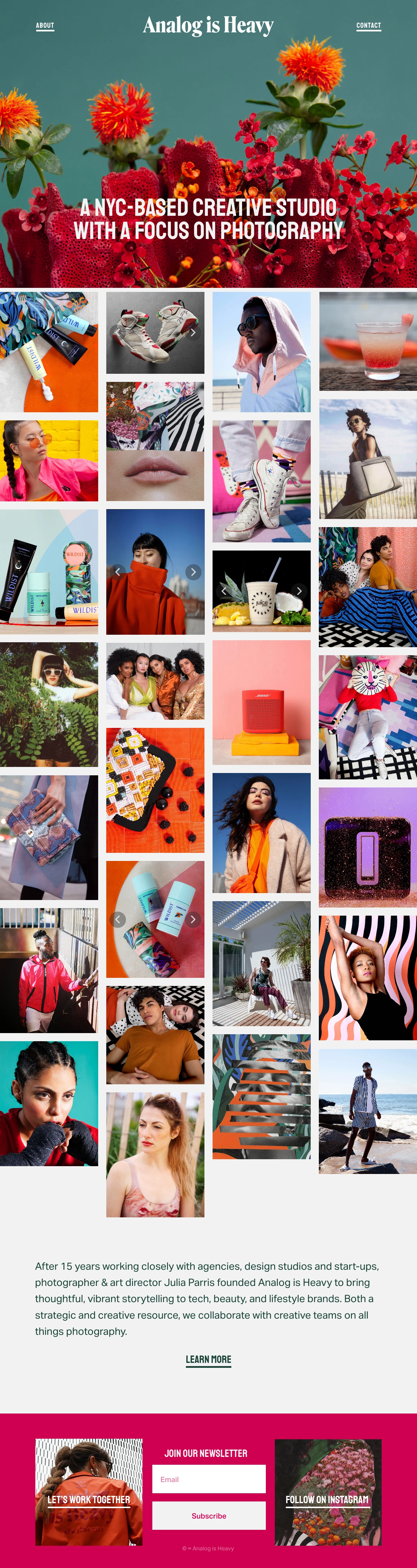 Analog is Heavy Landing Page Example: Founded by Julia Parris, Analog is Heavy collaborates with creative teams on all things photography.
