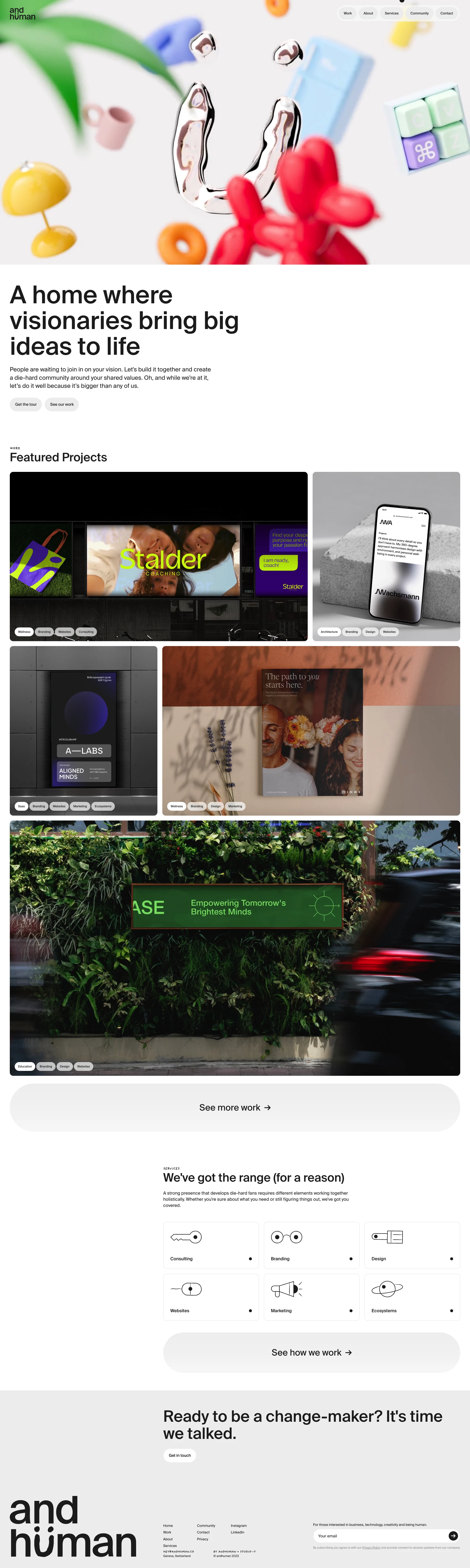 andhuman Landing Page Example: Where brands build homes for their tribes. People are waiting to join in on your vision. Bring it to life and build a unique, heart-led space that fosters belonging around shared values.