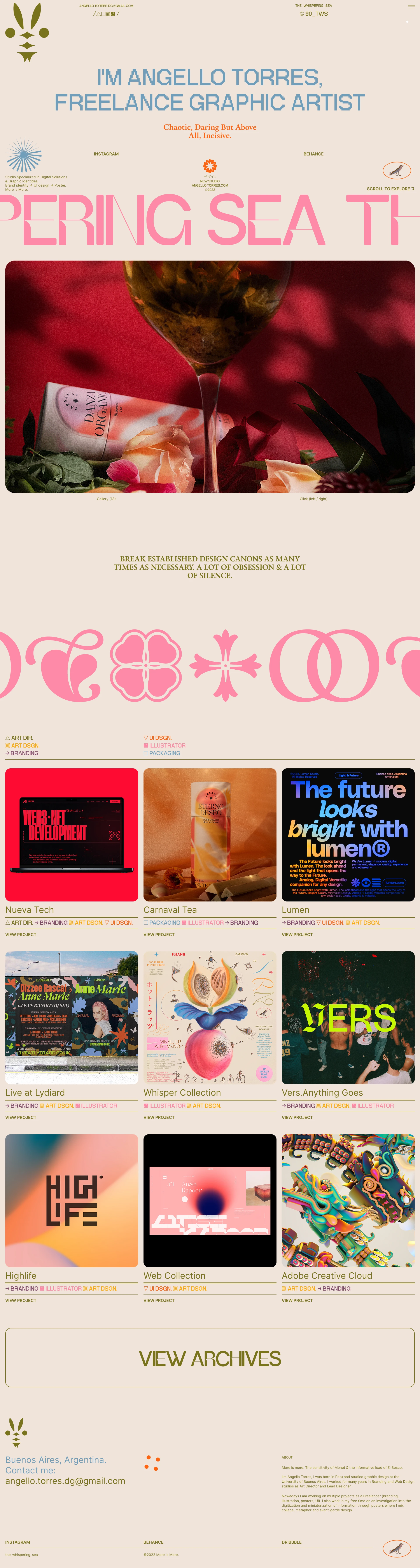 Angello Torres Landing Page Example: I worked for many years in Branding and Web Design studios as Art Director and Lead Designer. Nowadays I am working on multiple projects as a Freelancer (branding, illustration, posters, UI). I also work in my free time on an investigation into the digitization and miniaturization of information through posters where I mix collage, metaphor and avant-garde design.