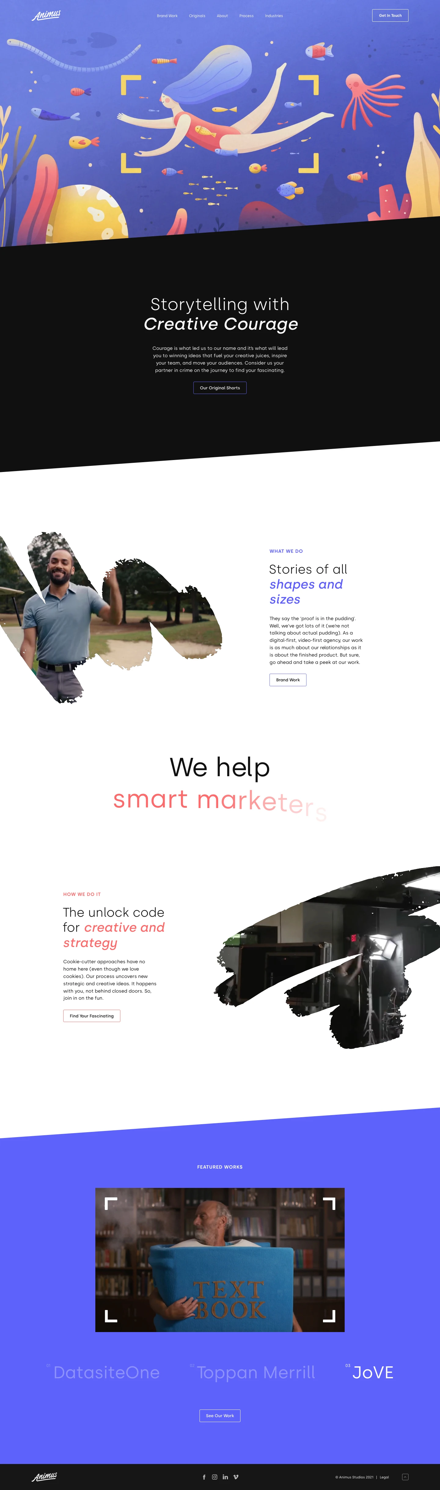 Animus Studios Landing Page Example: As a marketer, you have a choice — to be bold or to be bland. Sure, we value straight-forward solutions when they make sense. But, we want to help you produce content you’re truly proud of — campaigns that excite both you and your audiences.