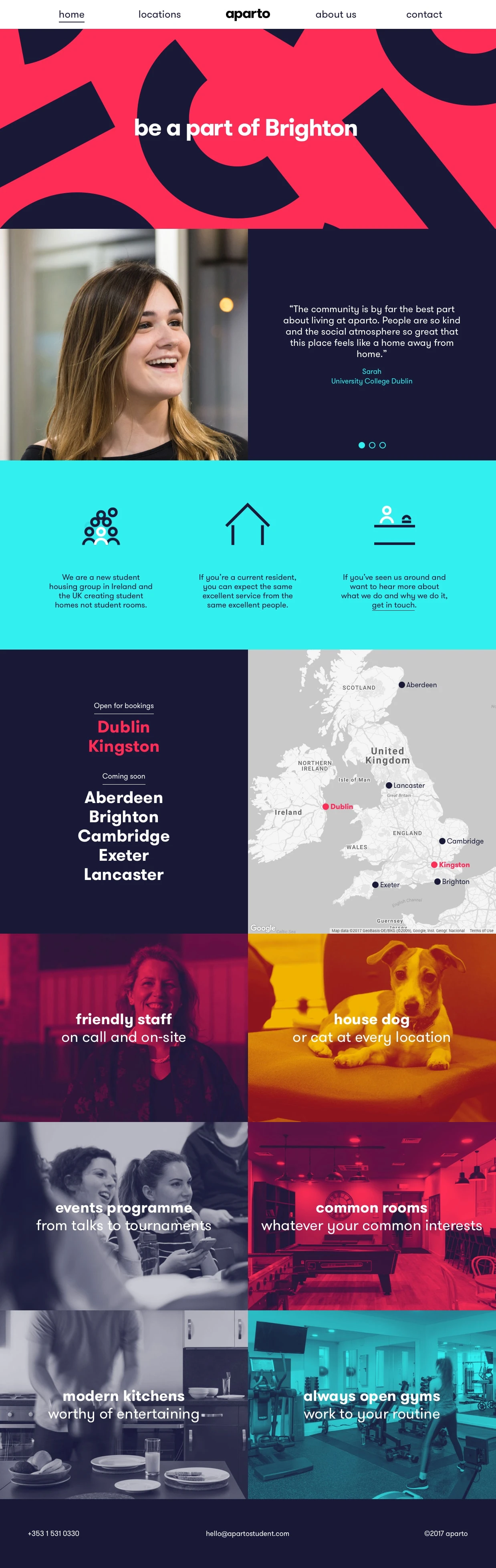 aparto Landing Page Example: We are a new student housing group in Ireland and the UK creating student homes not student rooms.