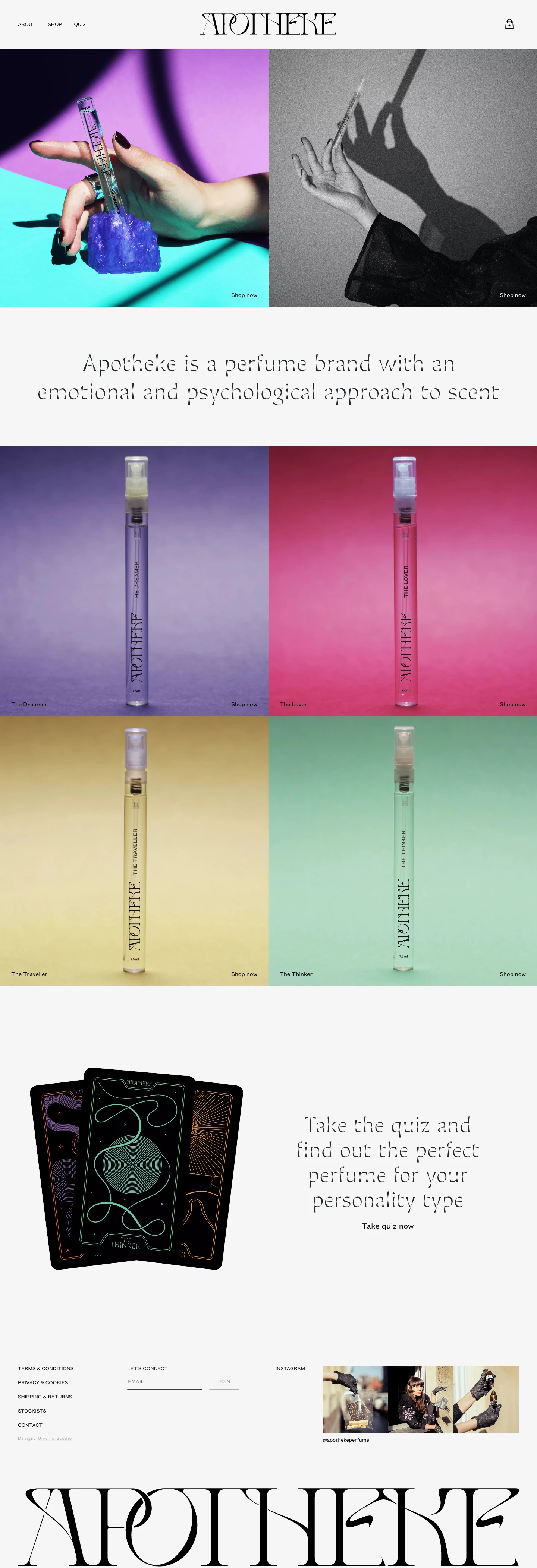 Apotheke Landing Page Example: Apotheke is a perfume brand with an emotional and psychological approach to scent.