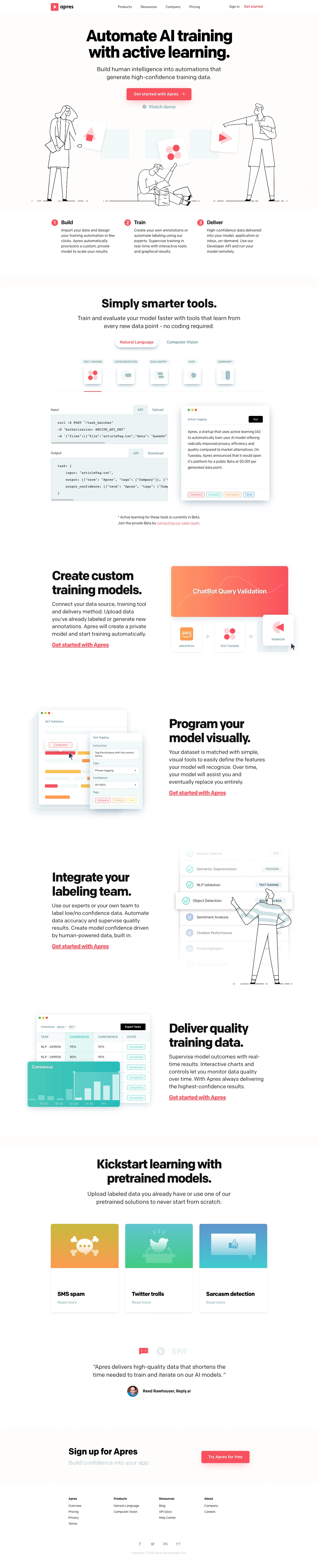 Apres Landing Page Example: Automate AI training with active learning