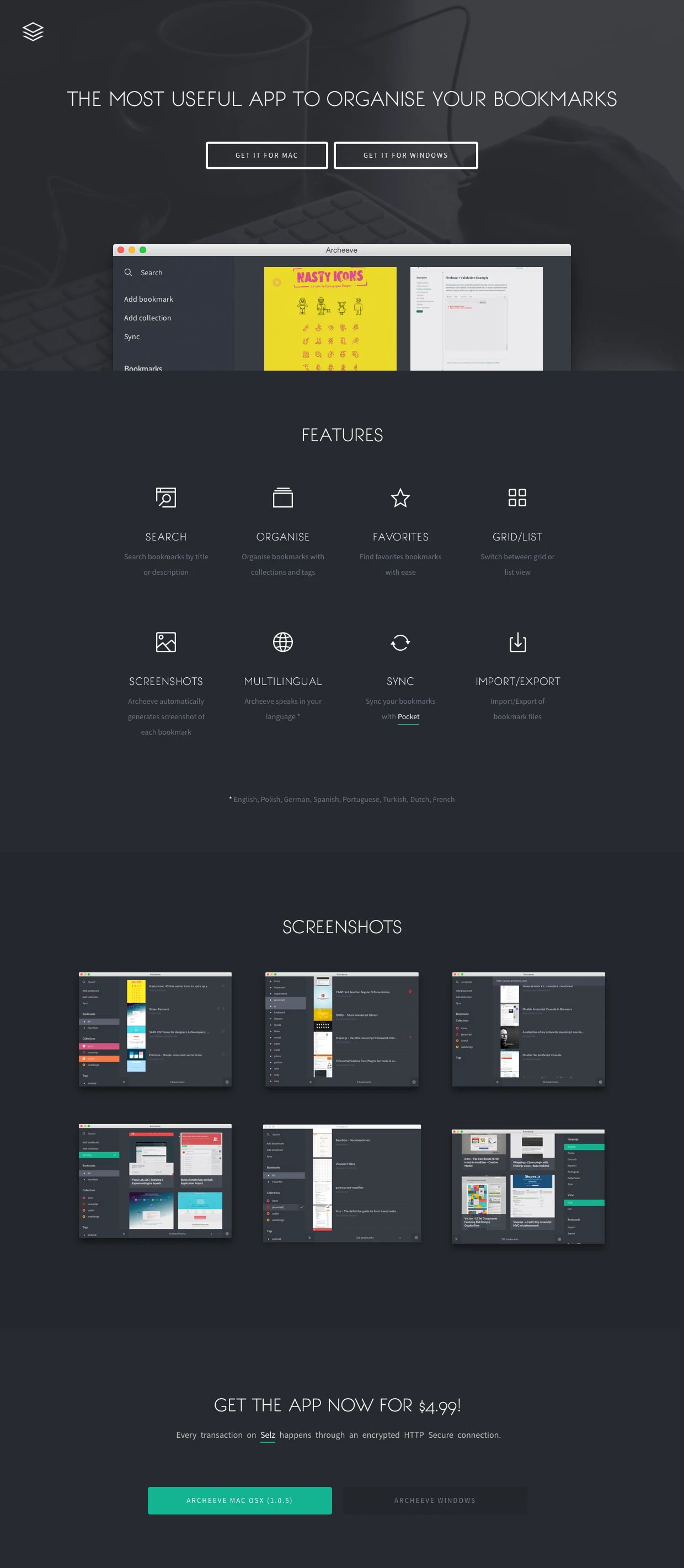 Archeeve Landing Page Example: The most useful app to organise your bookmarks