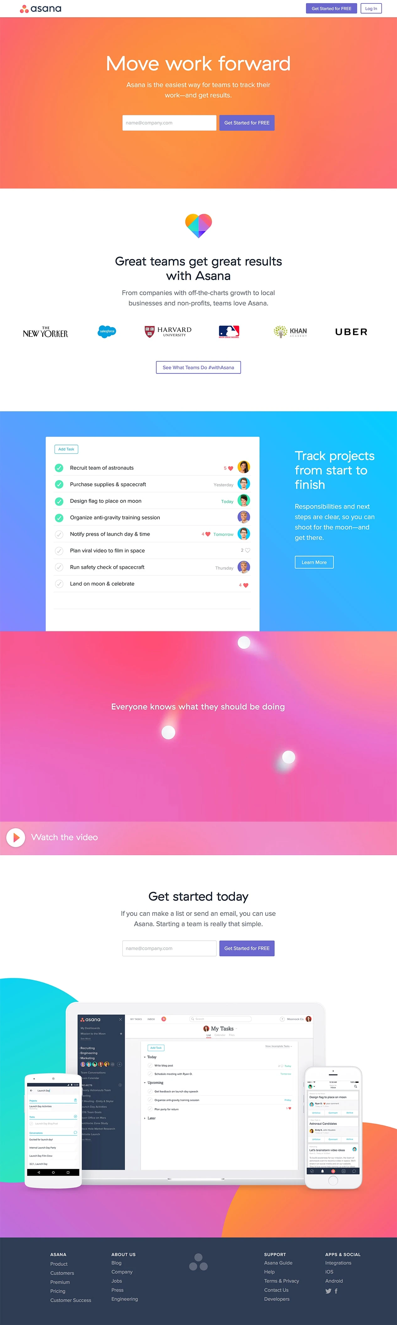 Asana Landing Page Example: Asana is the easiest way for teams to track their work—and get results.