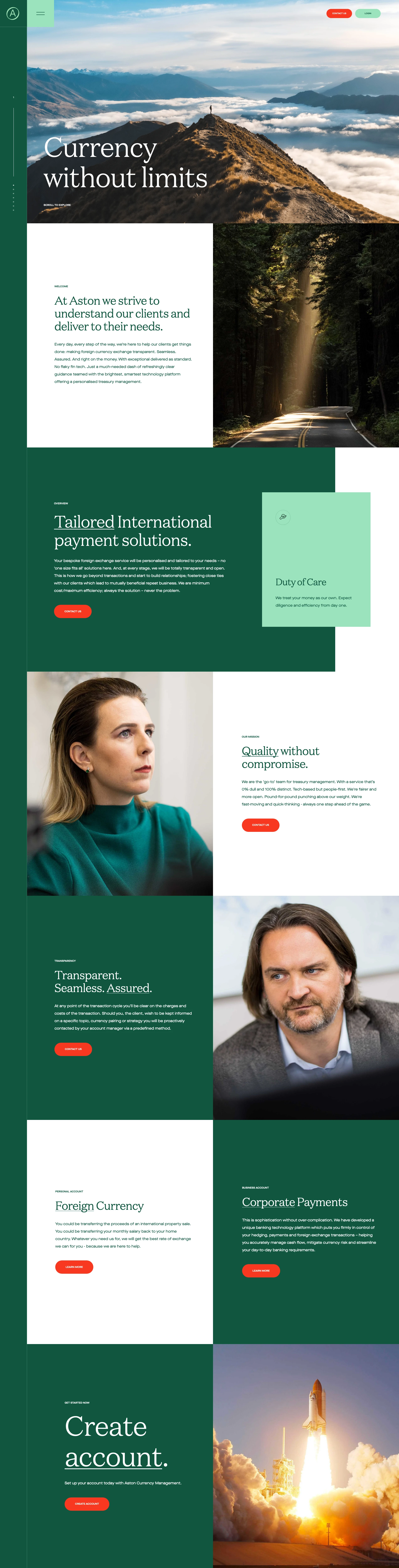 Aston Landing Page Example: Currency without limits. With over 40 years of experience ACM was created to provide high level clients with intelligent Foreign Exchange Solutions.