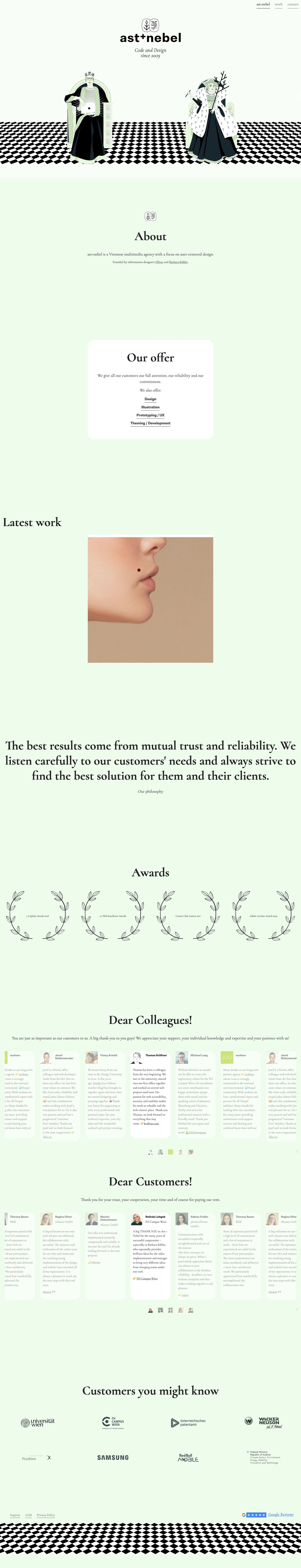 ast+nebel Landing Page Example: ast+nebel is a Viennese multimedia agency with a focus on user-centered design.