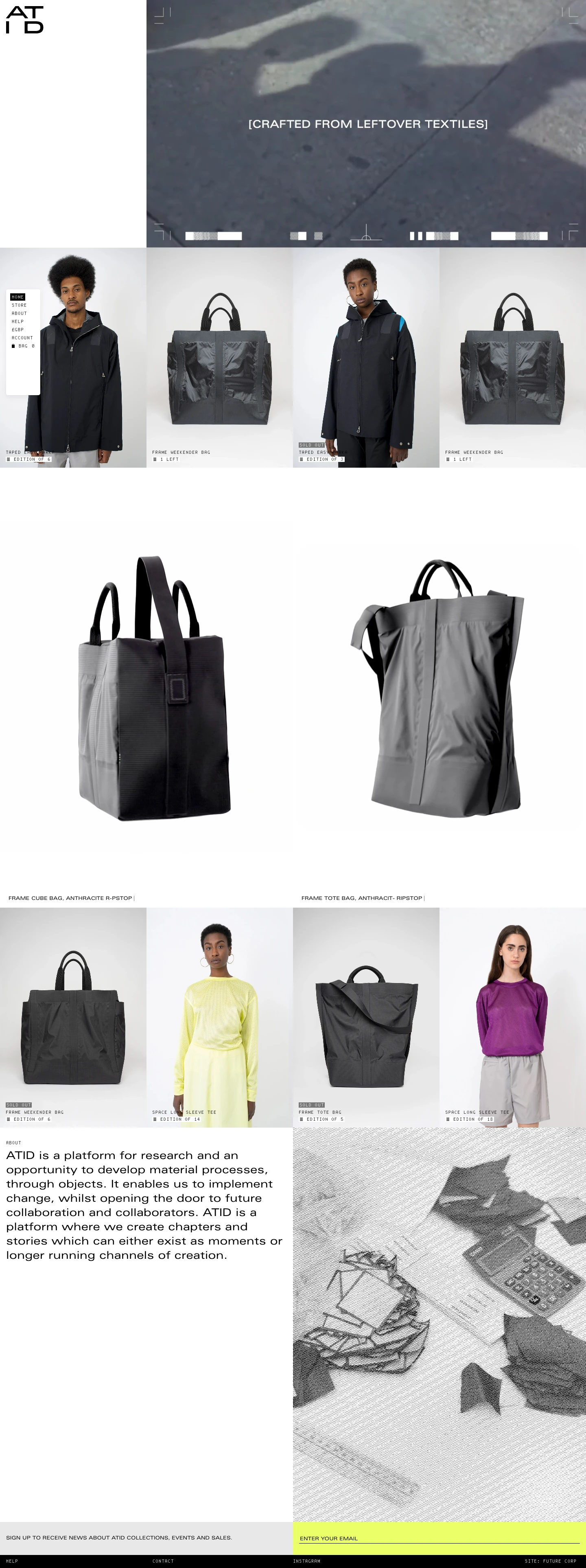 ATID Landing Page Example: Independent platform from Alexander Taylor Studio. Limited edition apparel and accessories.