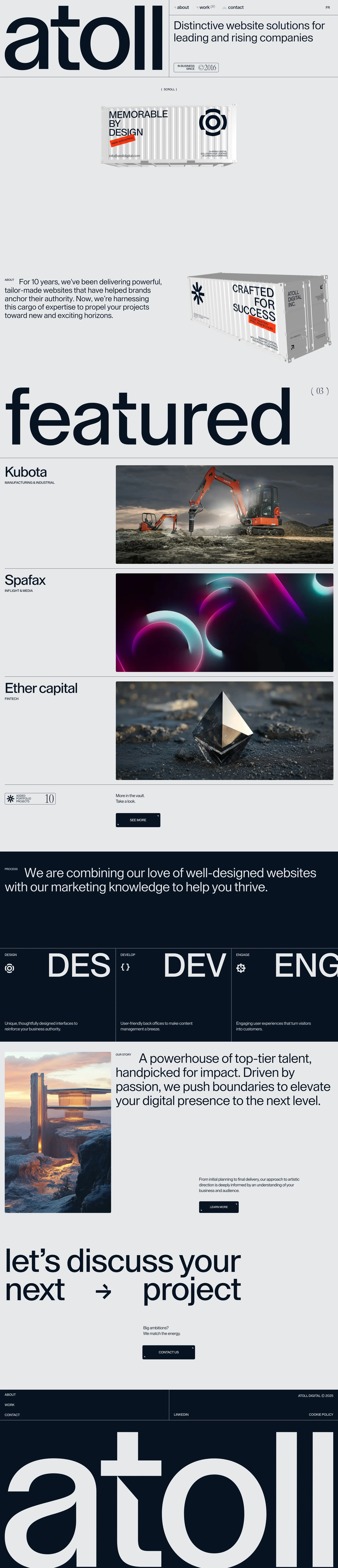 Atoll Digital Landing Page Example: We create innovative websites that captivate audiences and deliver results for leading and rising companies.