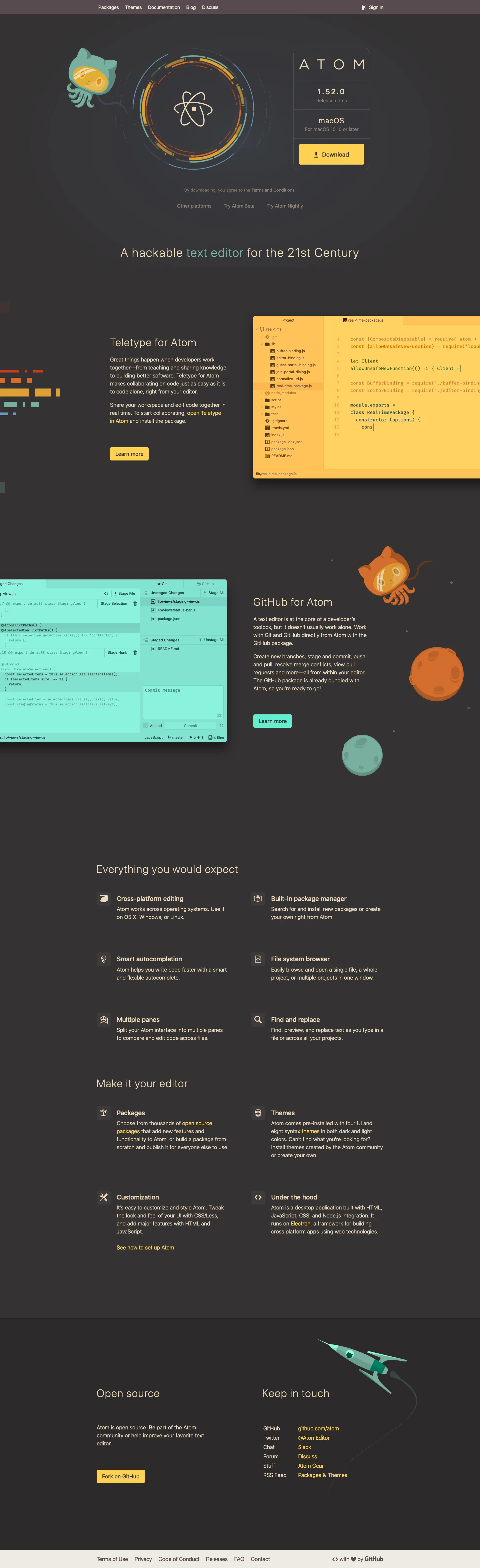 Atom Landing Page Example: At GitHub, we’re building the text editor we’ve always wanted: hackable to the core, but approachable on the first day without ever touching a config file. We can’t wait to see what you build with it.