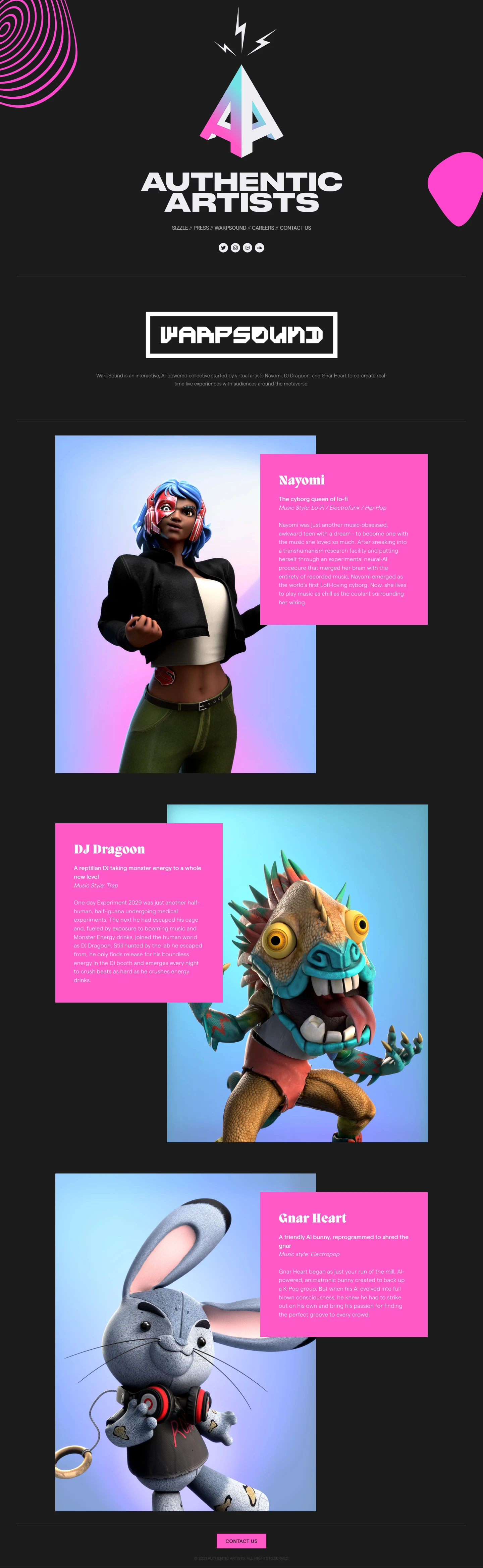 Authentic Artists Landing Page Example: Authentic Artists is making a new category of interactive virtual artists using deep learning technology.