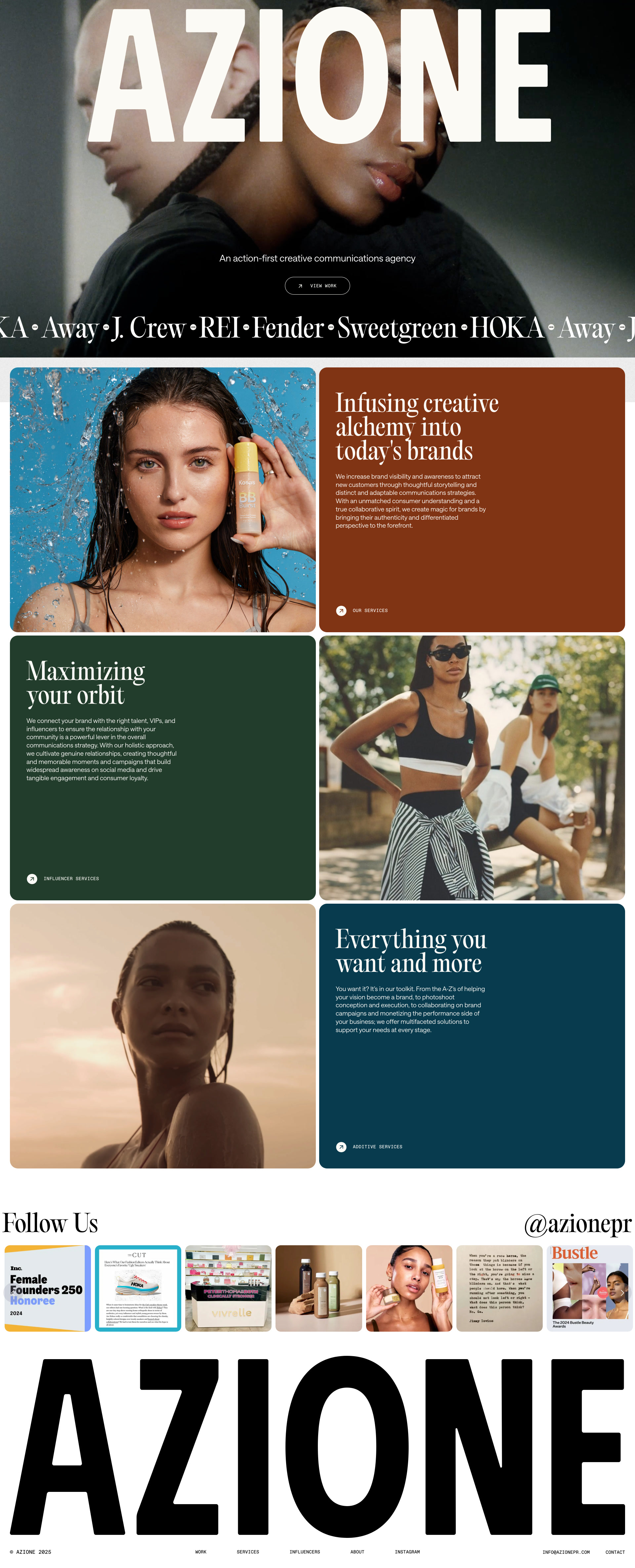 Azione Landing Page Example: We increase brand visibility and awareness to attract new customers through thoughtful storytelling and distinct and adaptable communications strategies. With an unmatched consumer understanding and a true collaborative spirit, we create magic for brands by bringing their authenticity and differentiated perspective to the forefront.