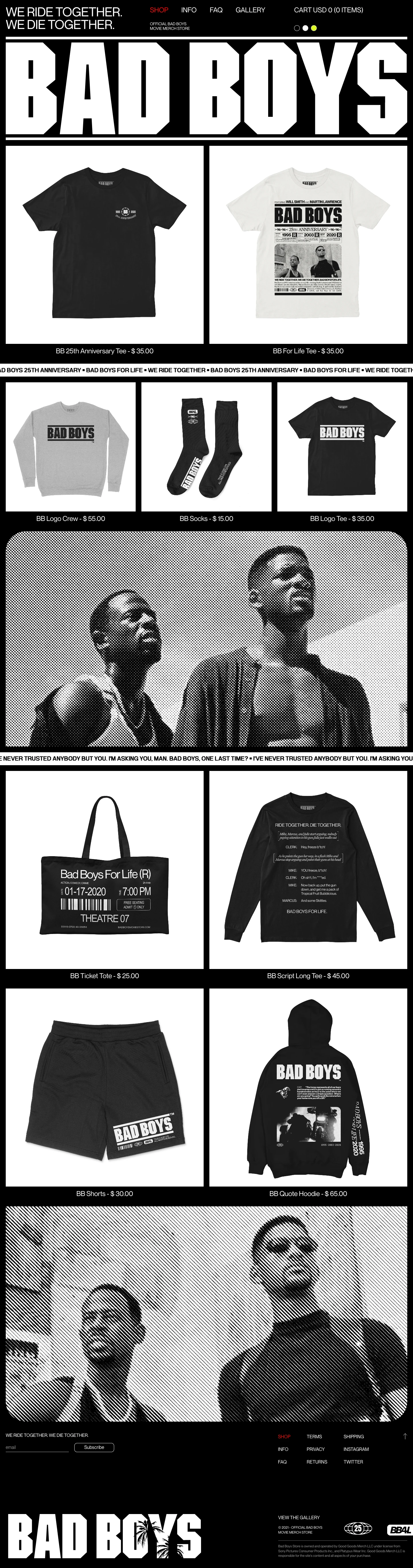 Bad Boys Landing Page Example: This is the only place you can purchase official Bad Boys 25th Anniversary gear. If you see something for sale somewhere else - call the cops.