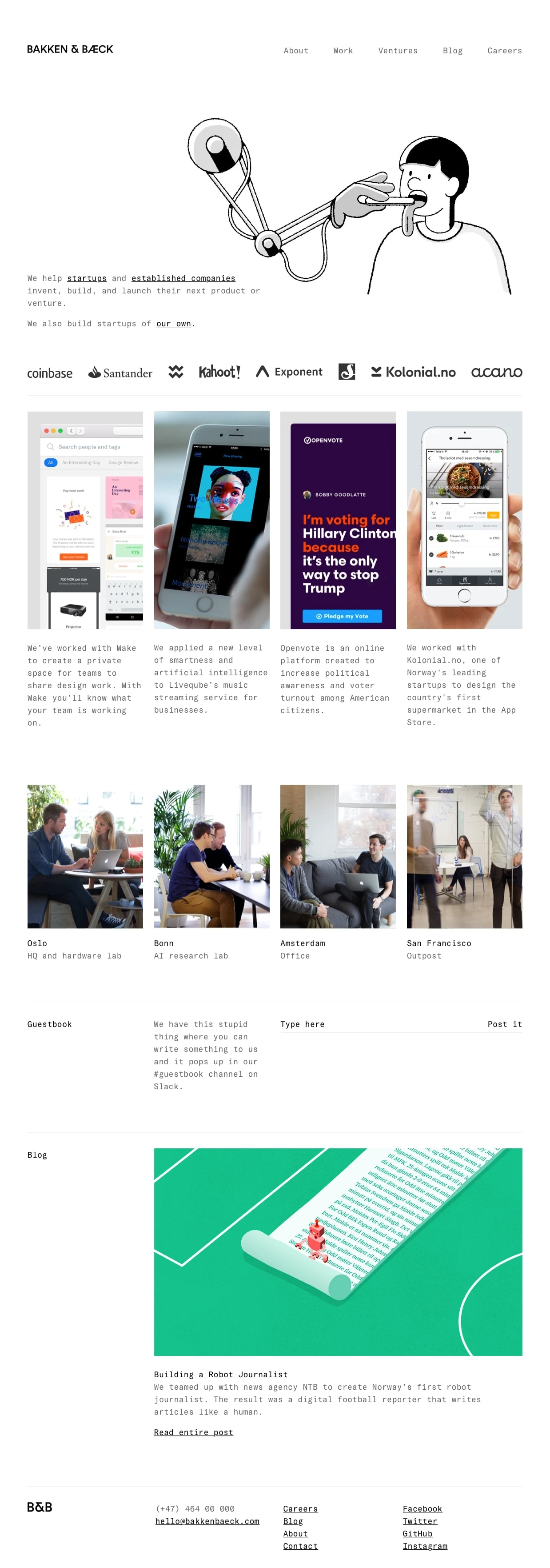 Bakken & Bæck Landing Page Example: A digital studio that transforms big ideas into great products and ventures.