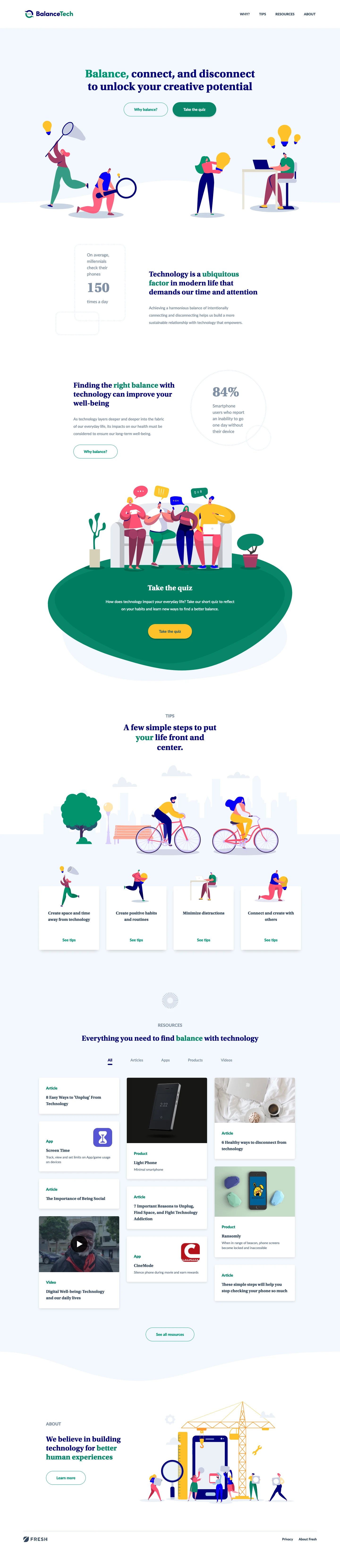 BalanceTech Landing Page Example: Achieving a harmonious balance of intentionally connecting and disconnecting helps us build a more sustainable relationship with technology that empowers.