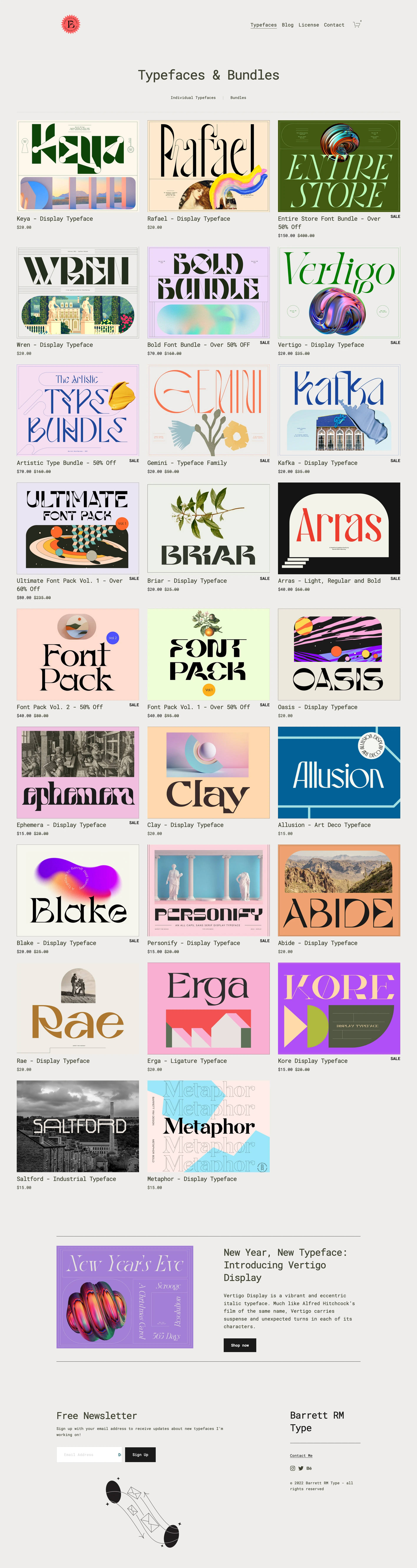 Barrett RM Type Landing Page Example: Brand Identity & Type Designer.