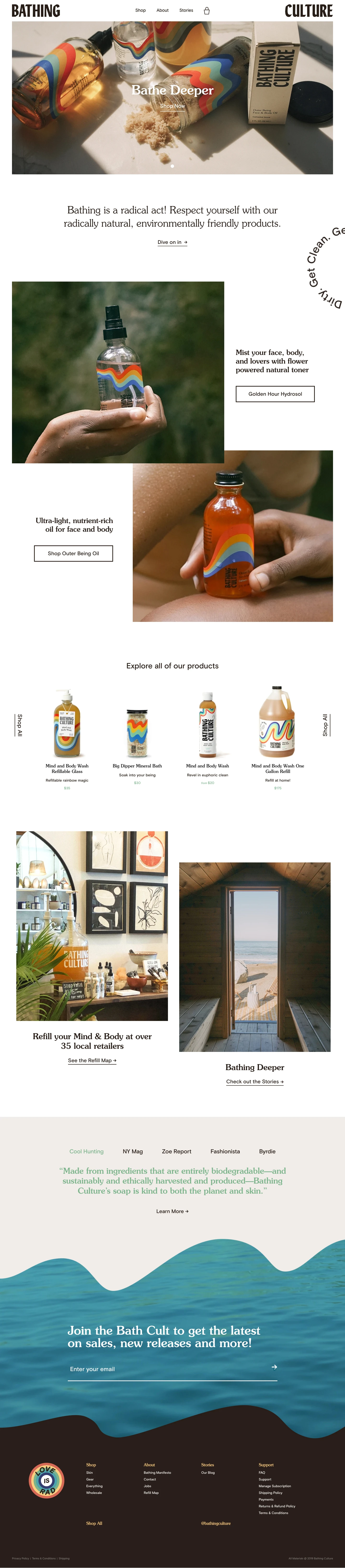 Bathing Culture Landing Page Example: Bathing Culture biodegradable bodywash your natural everyday soap!  Discover radical self care and change the way you approach showers with this organic soap.