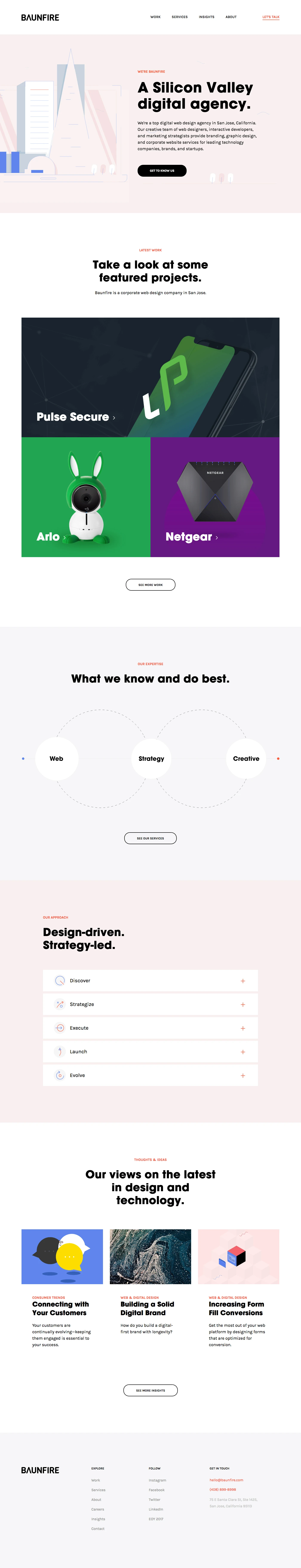 Baunfire Landing Page Example: We're a top digital web design agency in San Jose, California. Our creative team of web designers, interactive developers, and marketing strategists provide branding, graphic design, and corporate website services for leading technology companies, brands, and startups.