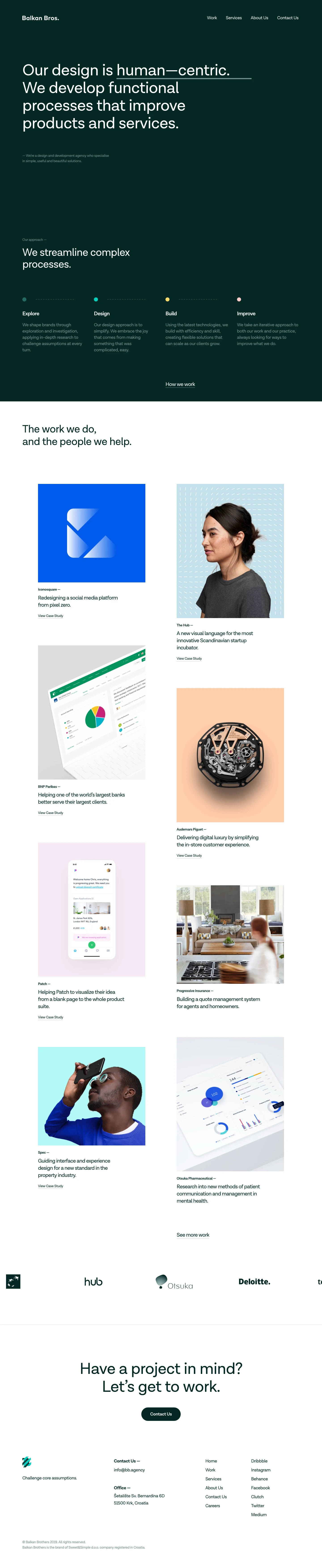 Balkan Bros Landing Page Example: Our design is human—centric. We develop functional processes that improve products and services.