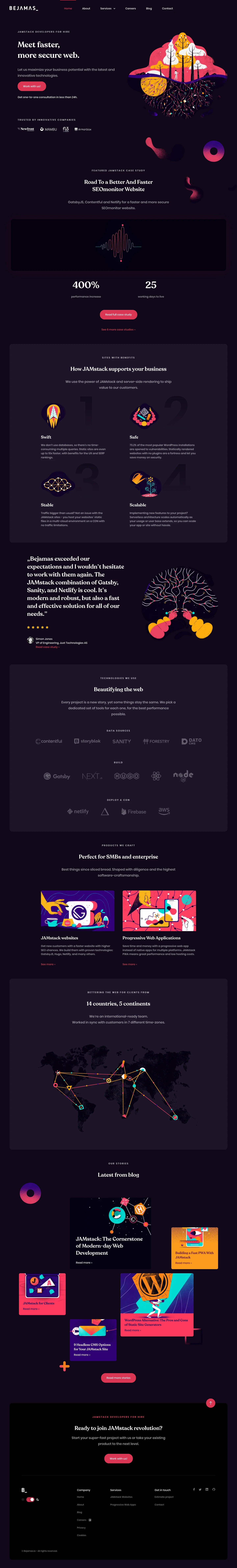 Bejamas Landing Page Example: Meet faster,more secure web. Let us maximize your business potential with the latest and innovative technologies.