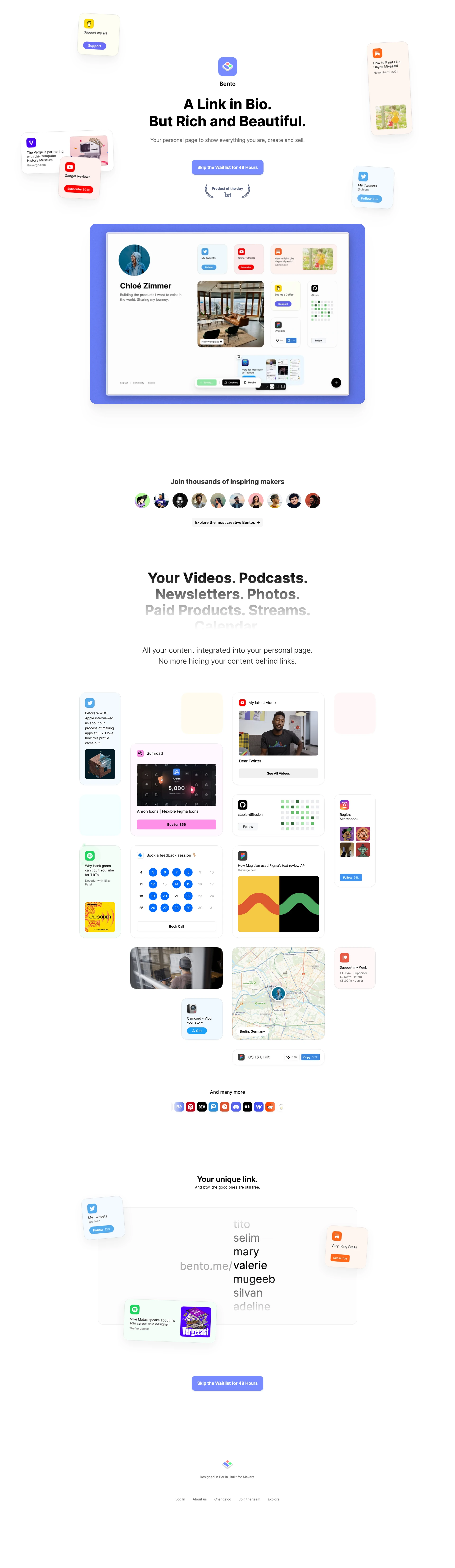 Bento Landing Page Example: Create a beautiful page to show your audience everything you are, create, and sell in one link.