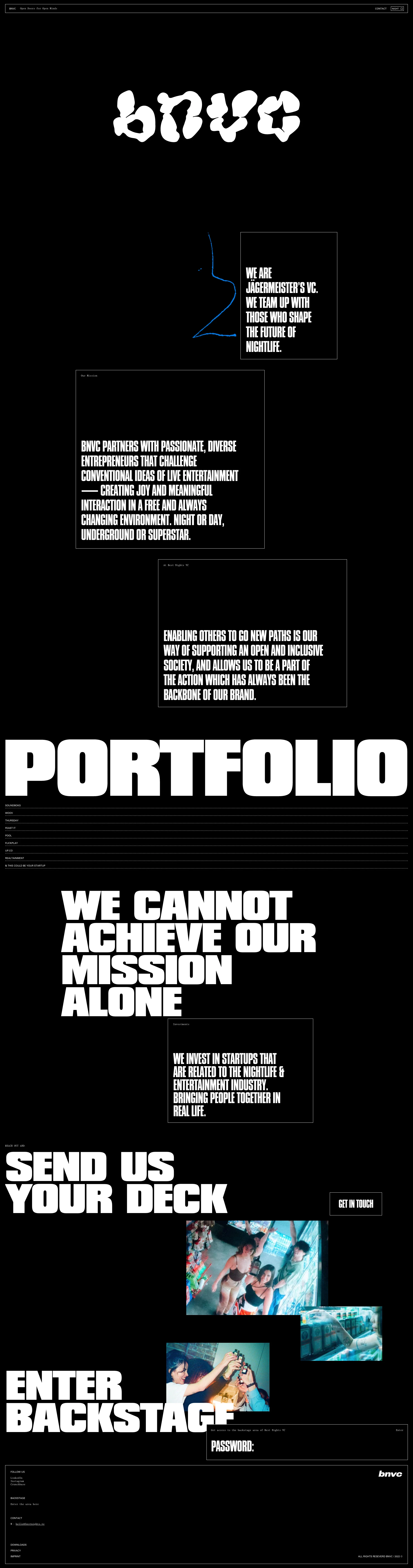 BNVC Landing Page Example: We are Jägermeister's VC and a catalyst for best nights that create happiness.