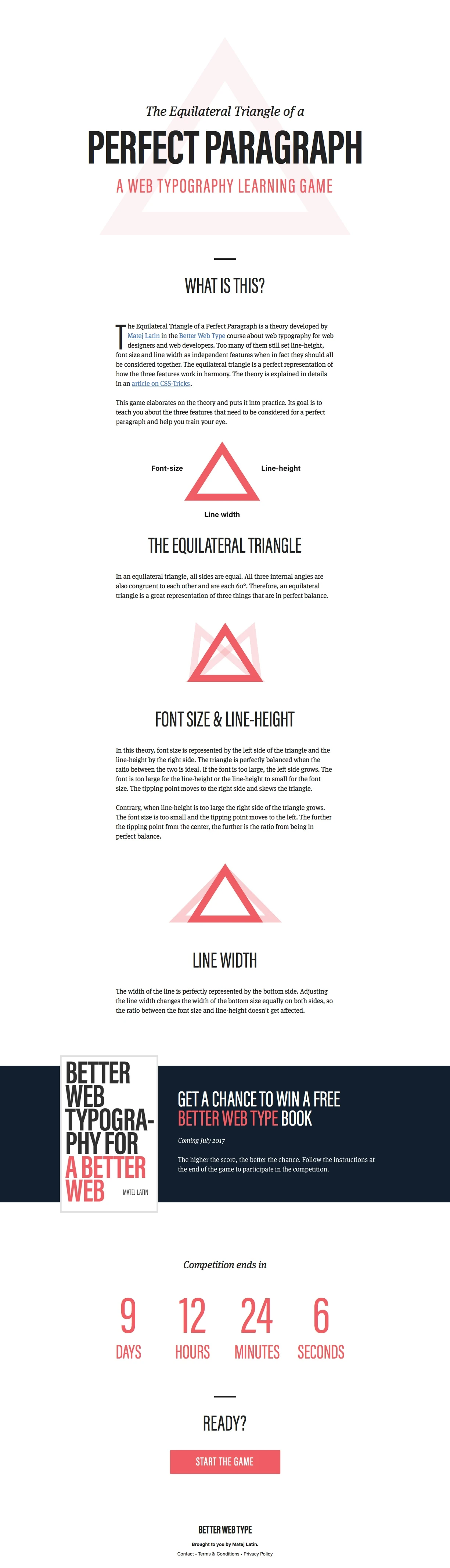 Better Web Type Landing Page Example: Learn how to set a typographically perfect paragraph by adjusting font-size, line-height and line length in this cool learning game.
