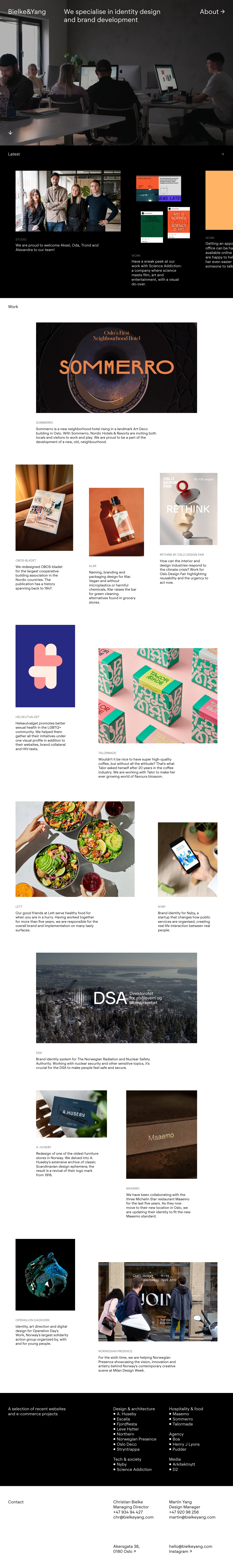 Bielke&Yang Landing Page Example: Founded in 2012, our studio specialises in branding and identity design. We work with a diverse selection of clients, from small start-ups to established companies and organisations, delivering bespoke solutions rooted in usability, creativity, aesthetics and craft.