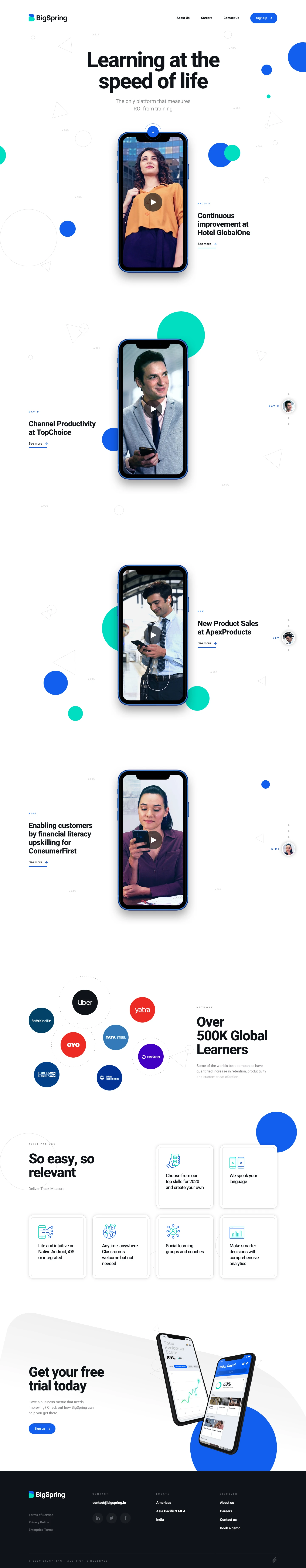 BigSpring Landing Page Example: BigSpring is a mobile learning platform that offers lifelong skilling with measurable ROI, aligning the needs of workers and employers.