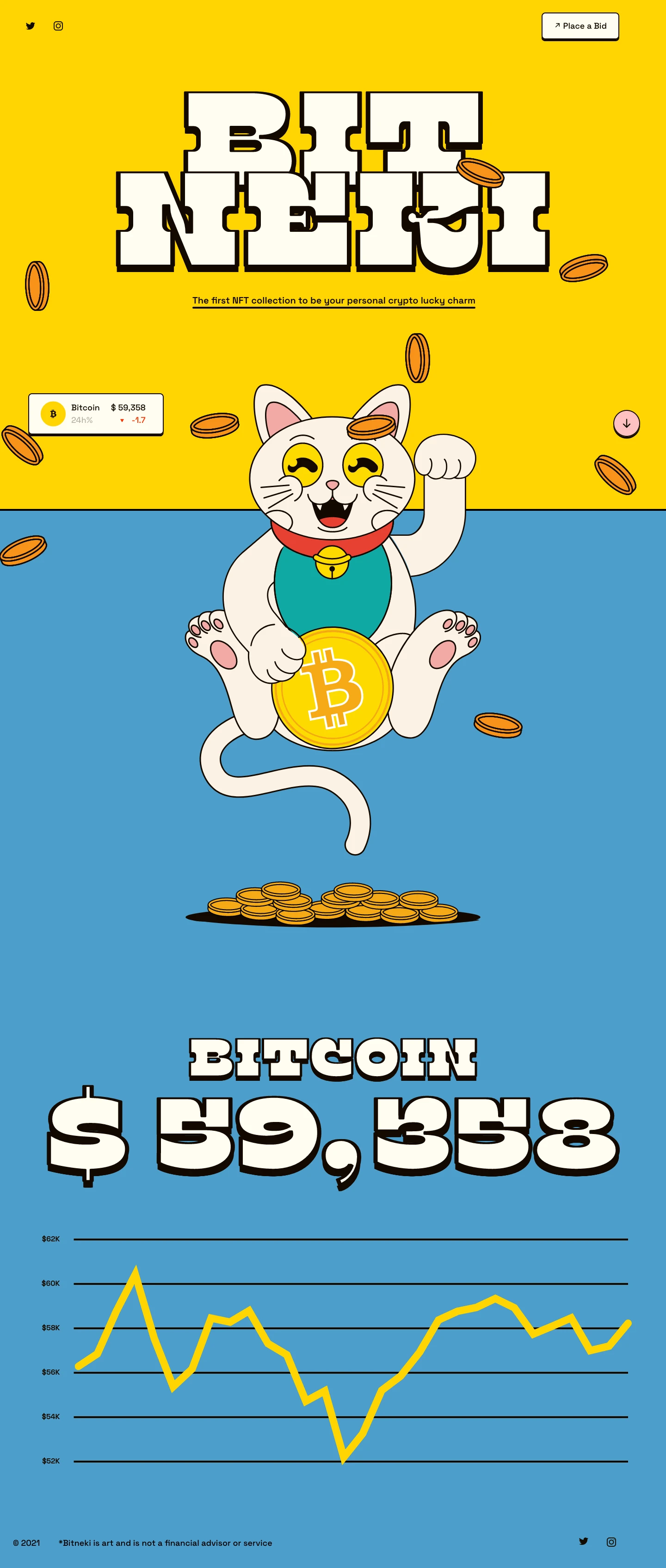 Bitneki Landing Page Example: The first NFT collection to be your personal lucky charm.