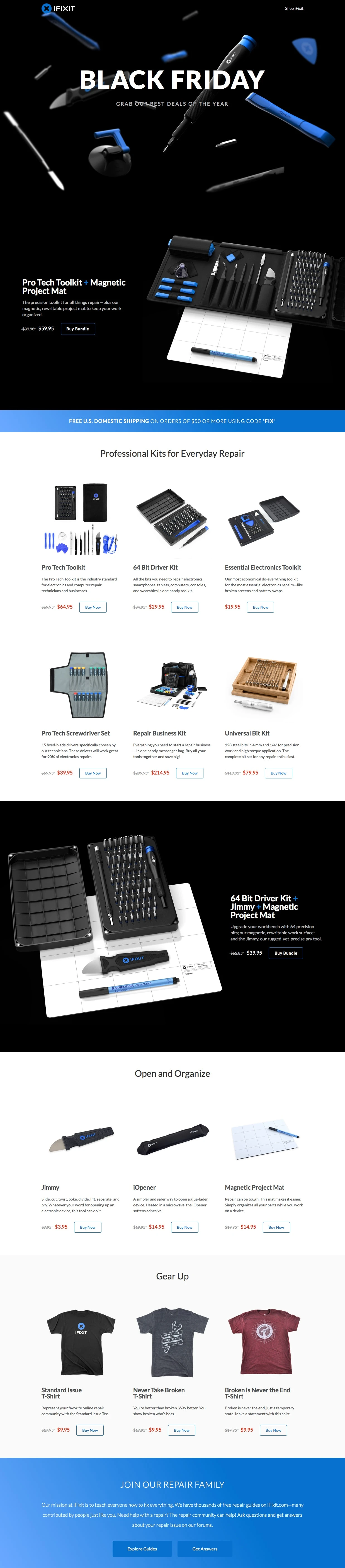 iFixit Landing Page Example: Professional Kits for Everyday Repair