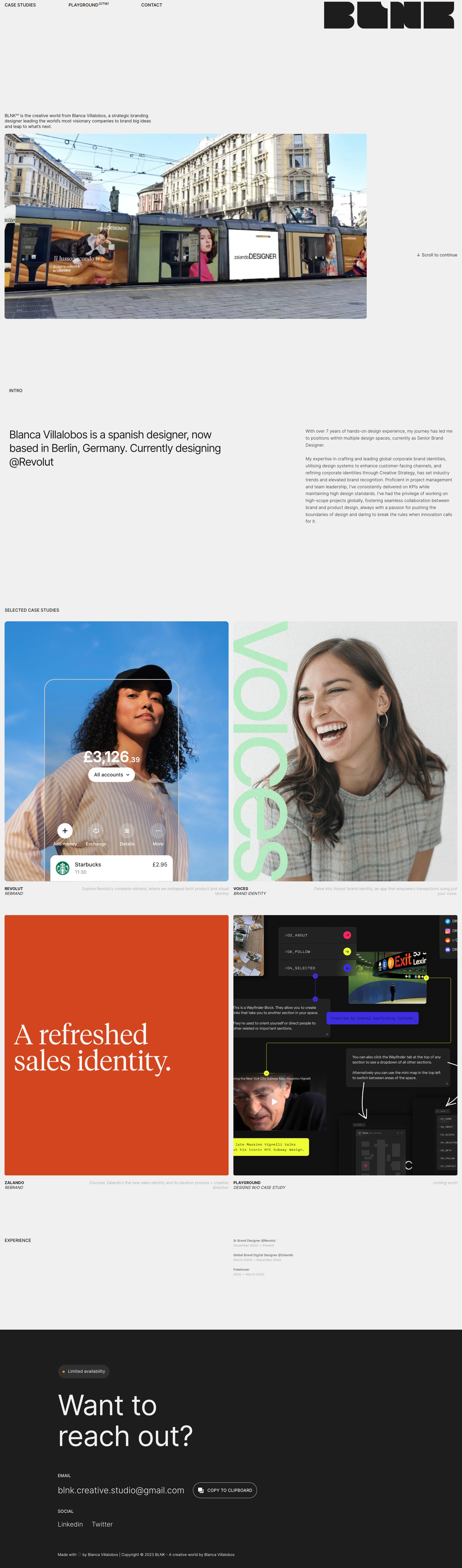 ‍BLNK Landing Page Example: ‍BLNK is the creative world from Blanca Villalobos, a strategic branding designer leading the world’s most visionary companies to brand big ideas and leap to what’s next.