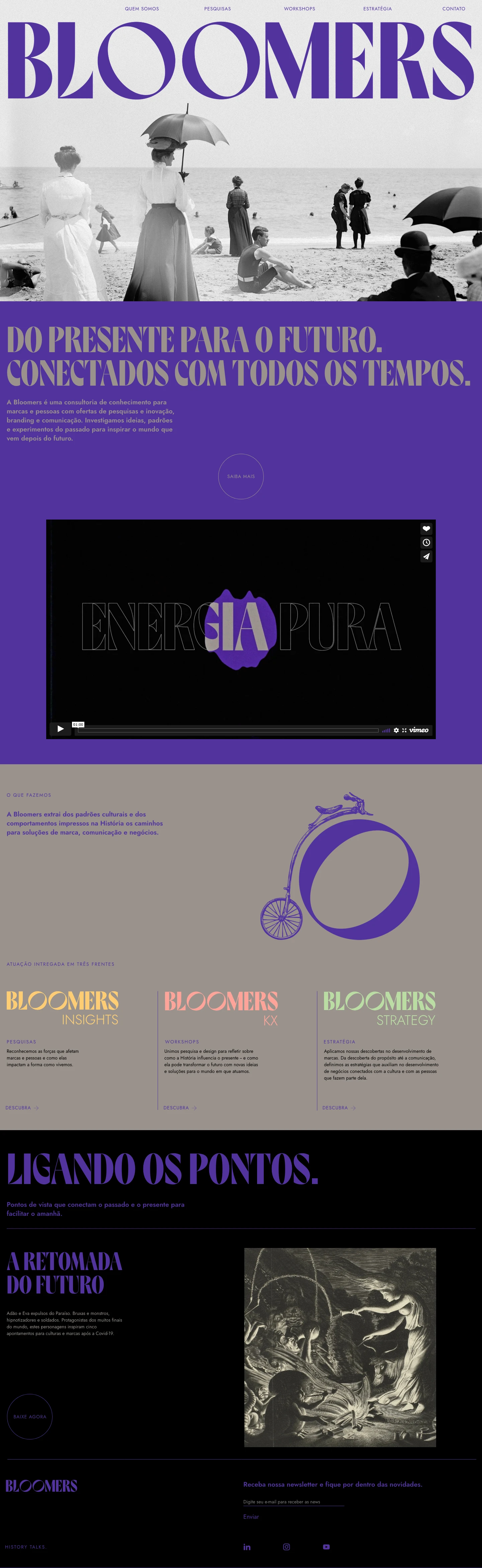 Bloomers Landing Page Example: Bloomers is a knowledge consultancy for brands and individuals offering research and innovation, branding and communication. We investigate ideas, patterns and experiments from the past to inspire the world that comes after the future.