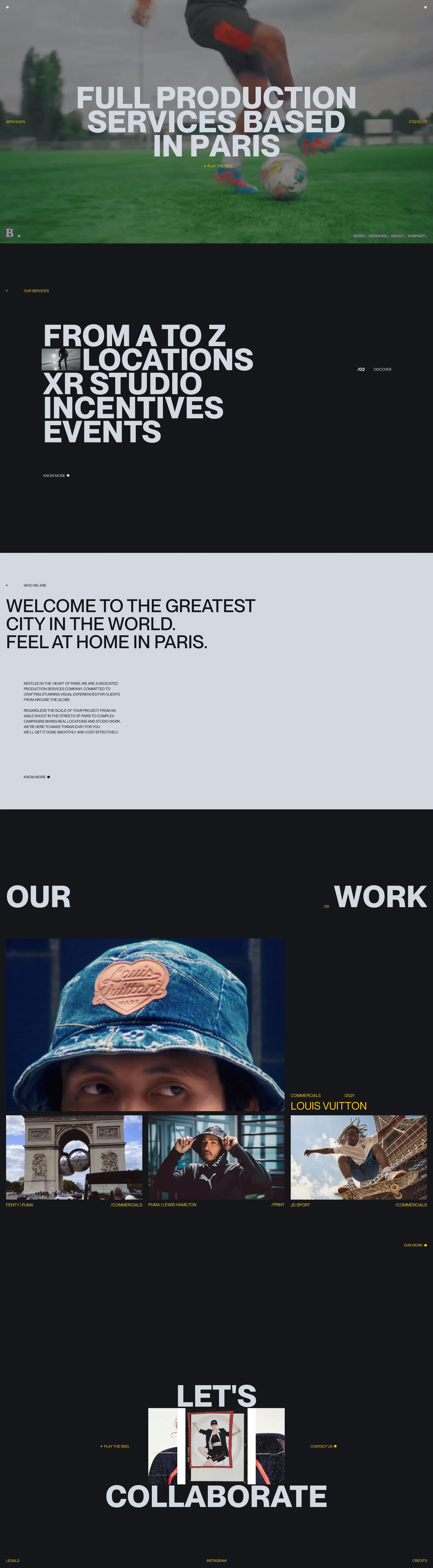 BLOOM. Landing Page Example: Nestled in the heart of Paris, we are a dedicated production services company, crafting stunning visual experiences for clients from around the globe.