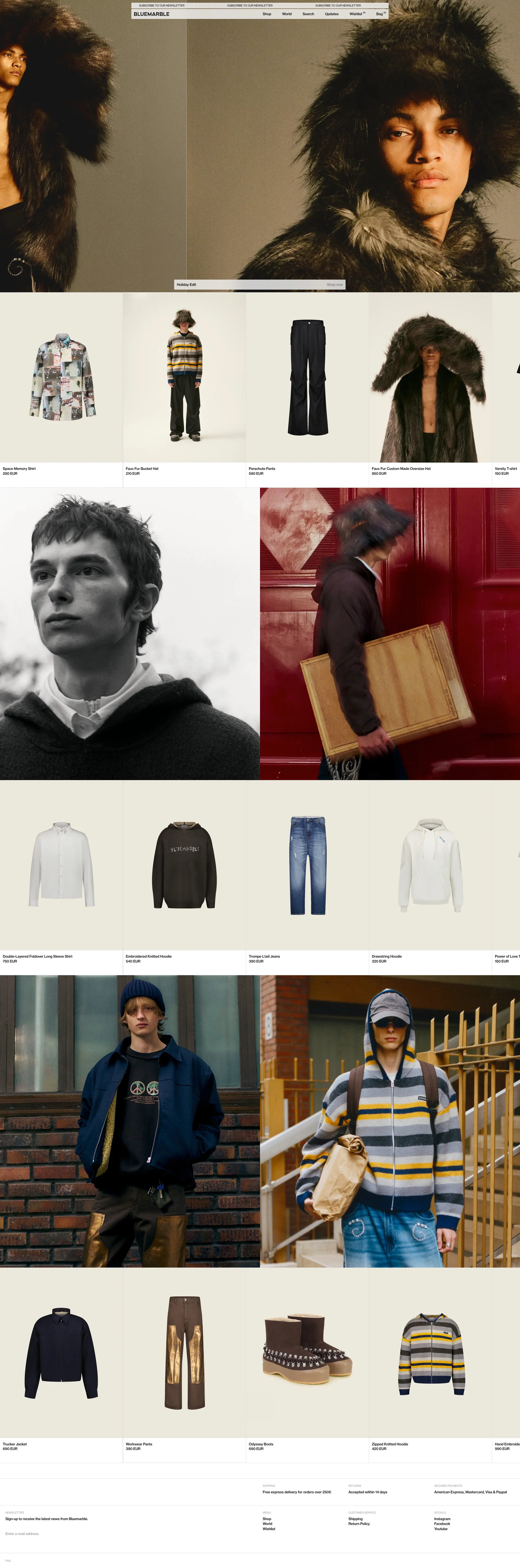BLUEMARBLE Landing Page Example: BLUEMARBLE is a french menswear brand created by Anthony Alvarez and based in Paris.
