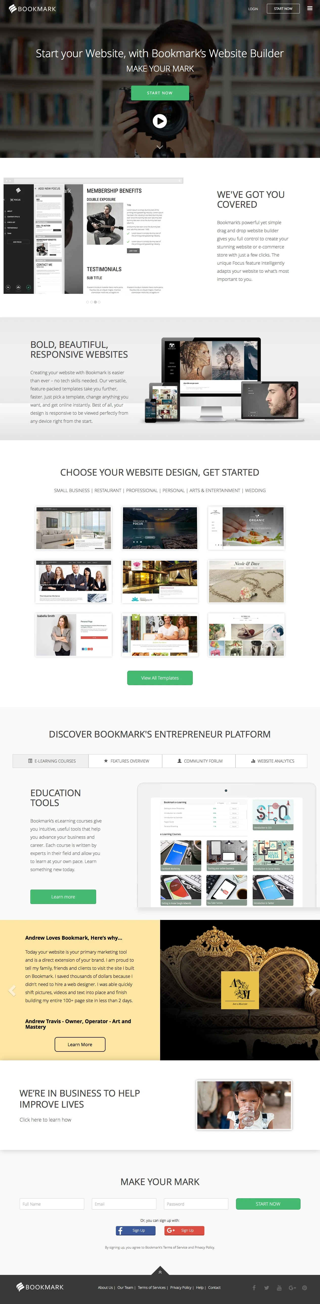 Bookmark Landing Page Example: Bookmark’s powerful yet simple drag and drop website builder gives you full control to create your stunning website or e-commerce store with just a few clicks.