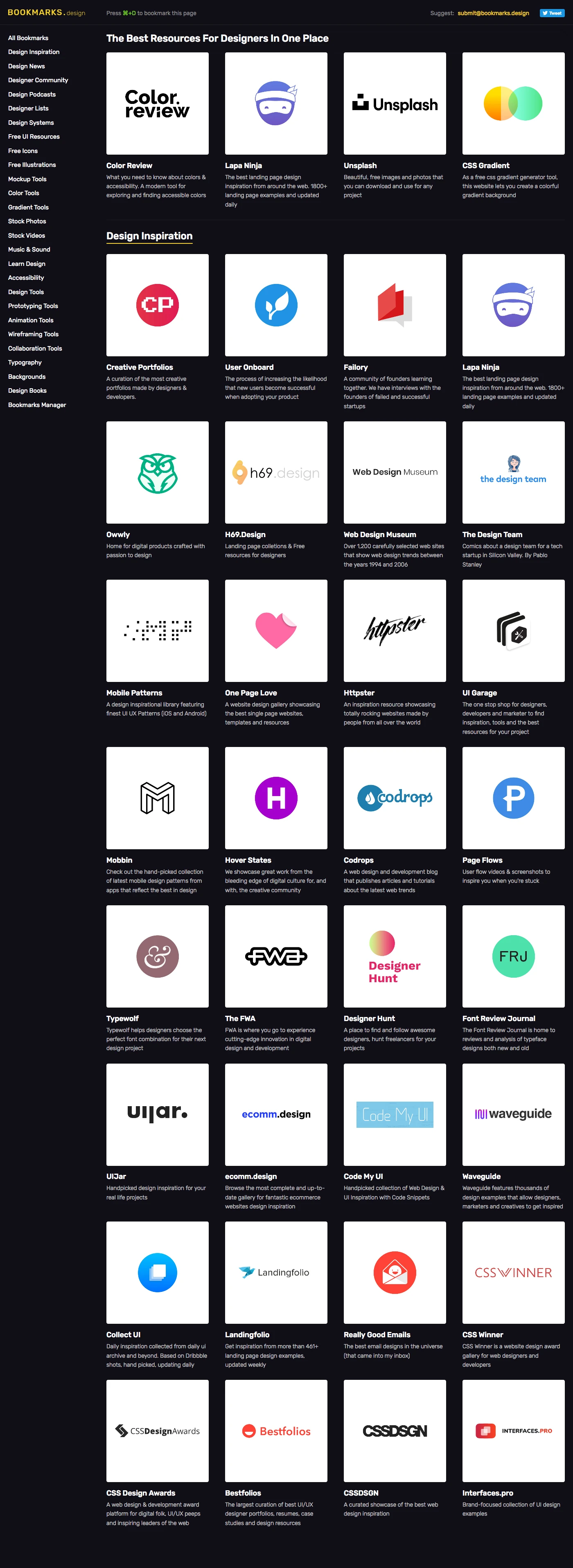 Bookmarks Design Landing Page Example: The Best Resources For Designers In One Place