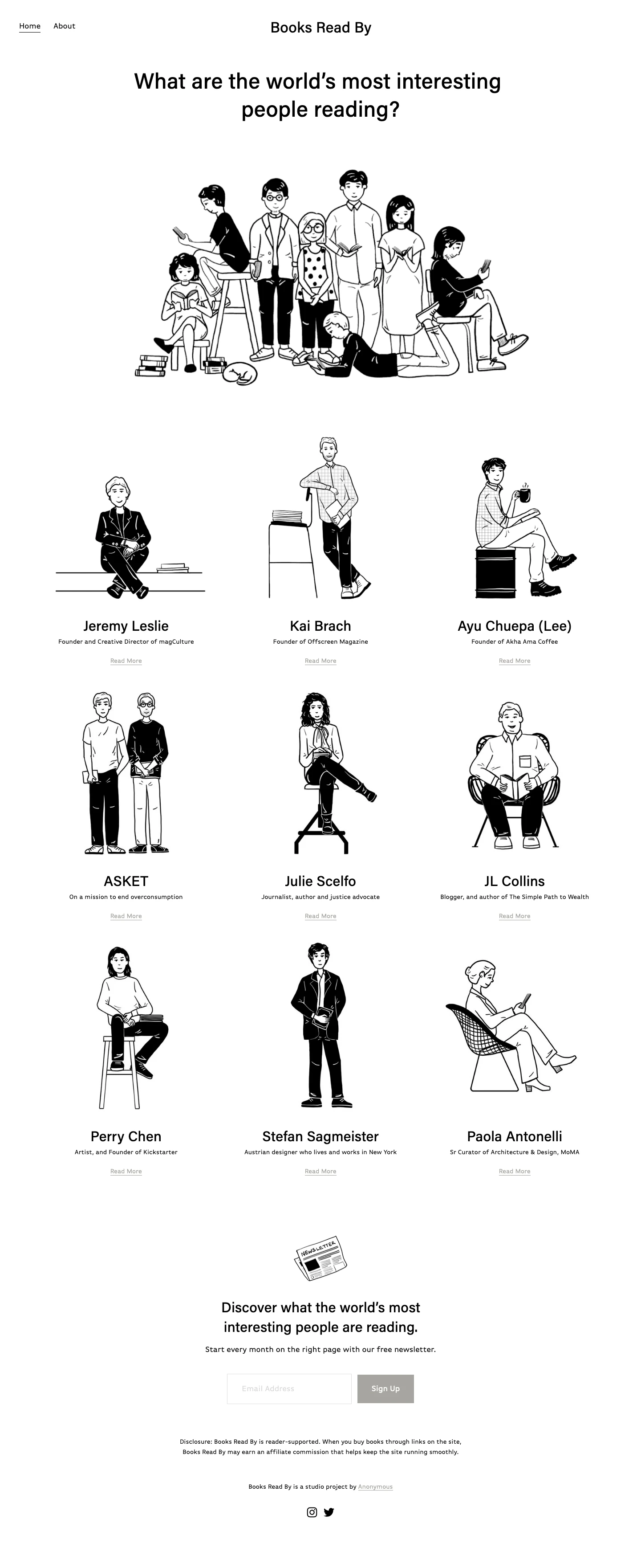 Books Read By Landing Page Example: Discover what the world’s most interesting people are reading. Books Read By is made by book lovers for ambitious people who want to read more.