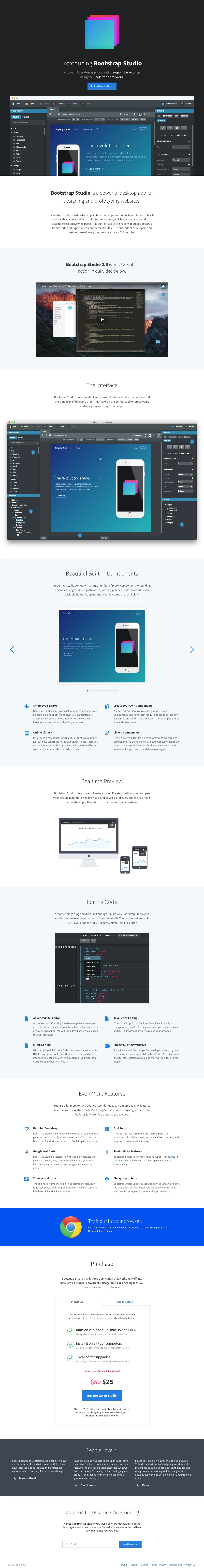 Bootstrap Studio Landing Page Example: A powerful desktop app for creating responsive websites using the Bootstrap framework.