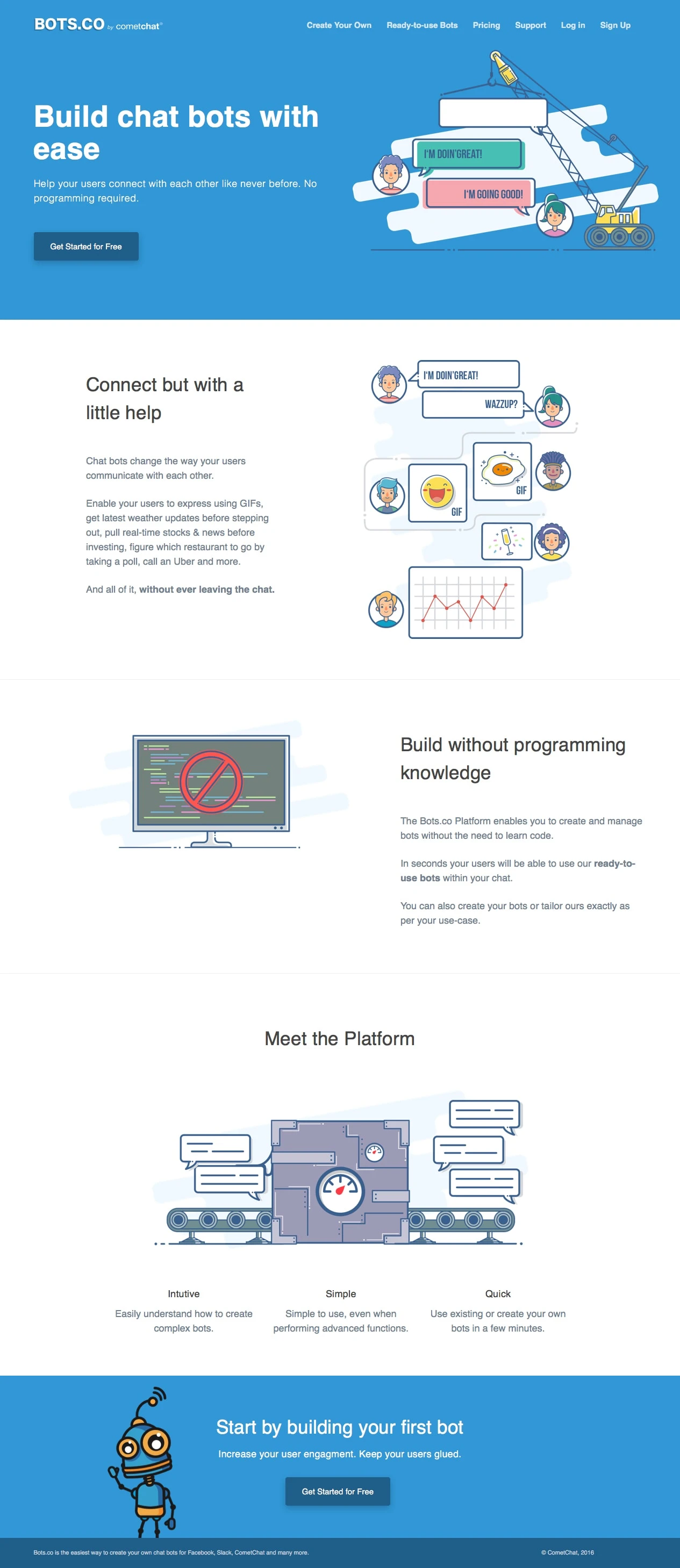Bots.co Landing Page Example: Easiest Way to Create Chat Bots for CometChat, Facebook and more - Bots.co by CometChat