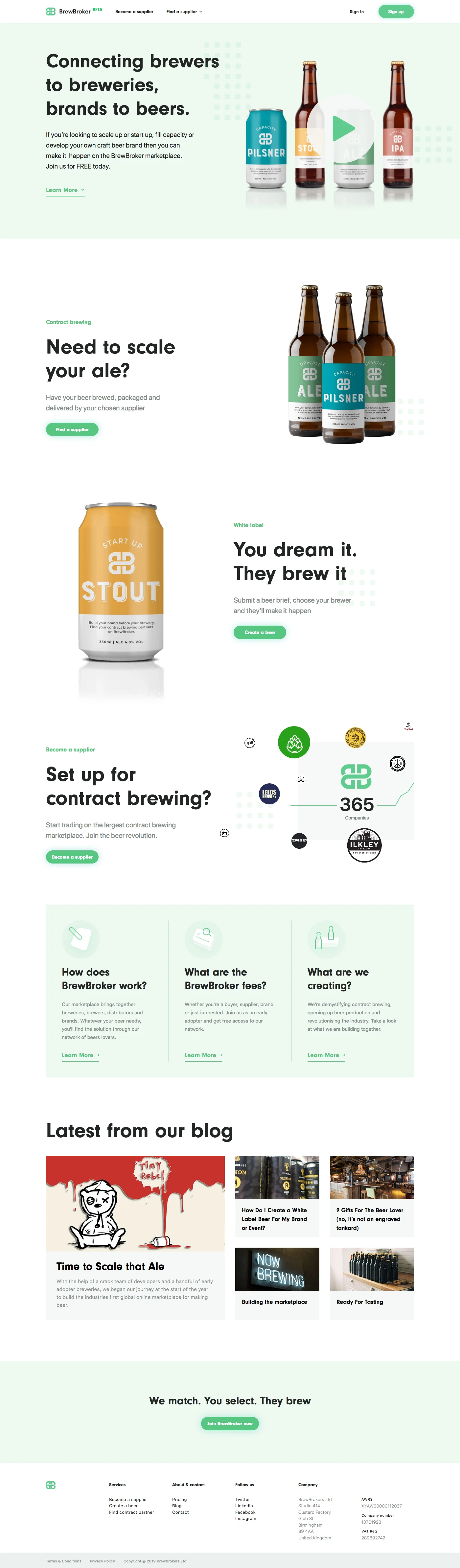 BrewBroker Landing Page Example: Our mission is to open up and connect every part of the global beer industry. For brewers, manufactures, Marketers, creatives, businesses & beer lovers
