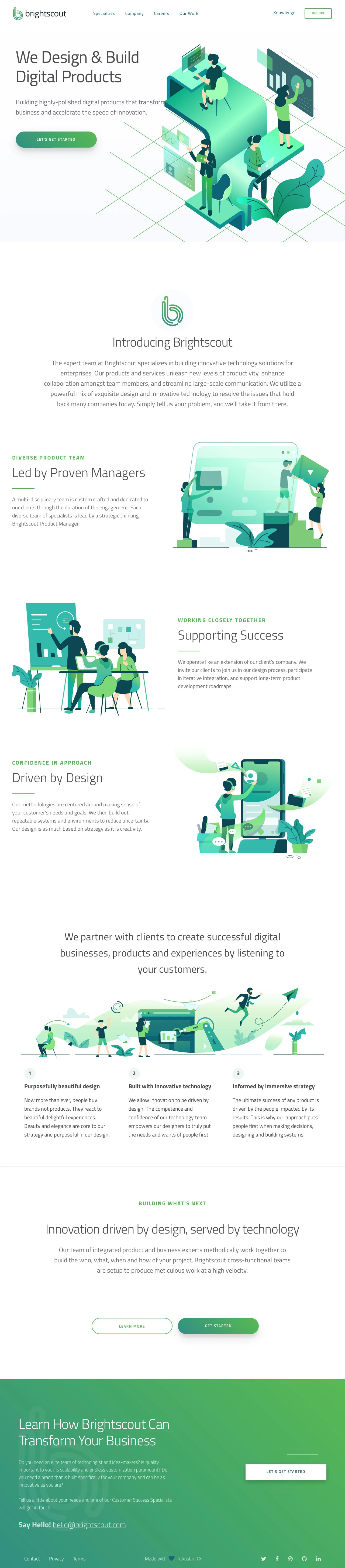 Brightscout Landing Page Example: Building highly-polished digital products that transform business and accelerate the speed of innovation.