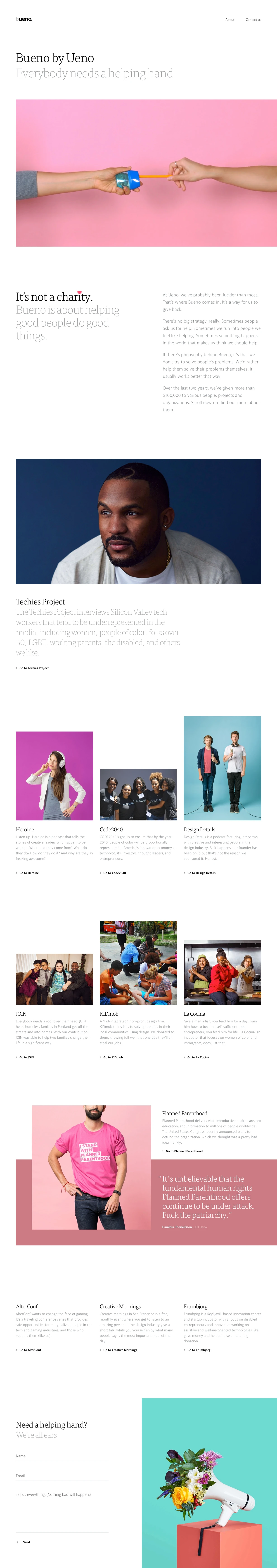 Bueno by Ueno Landing Page Example: Bueno is about helping good people do good things.