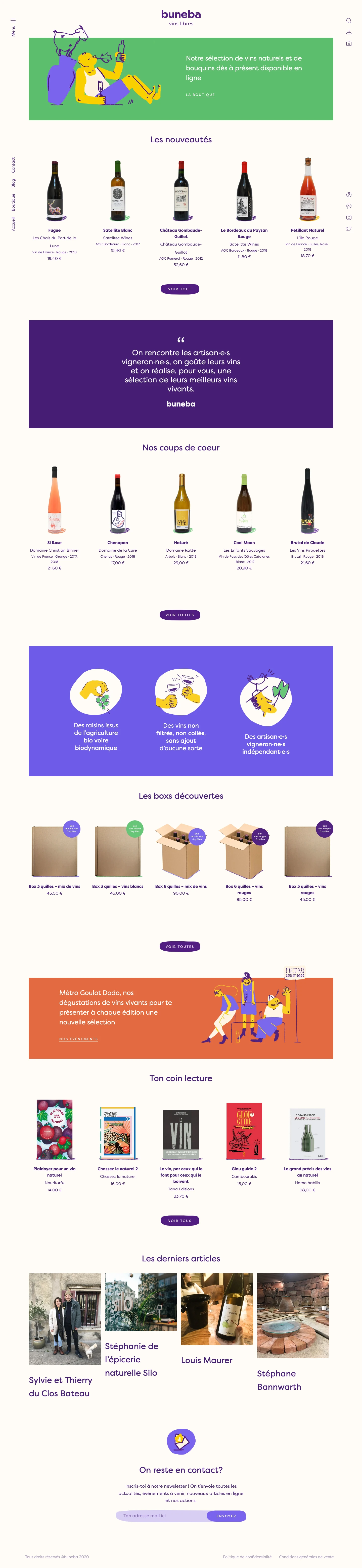 buneba Landing Page Example: We meet the artisan winemakers, we taste their wines and we make, for you, a selection of their best live wines.