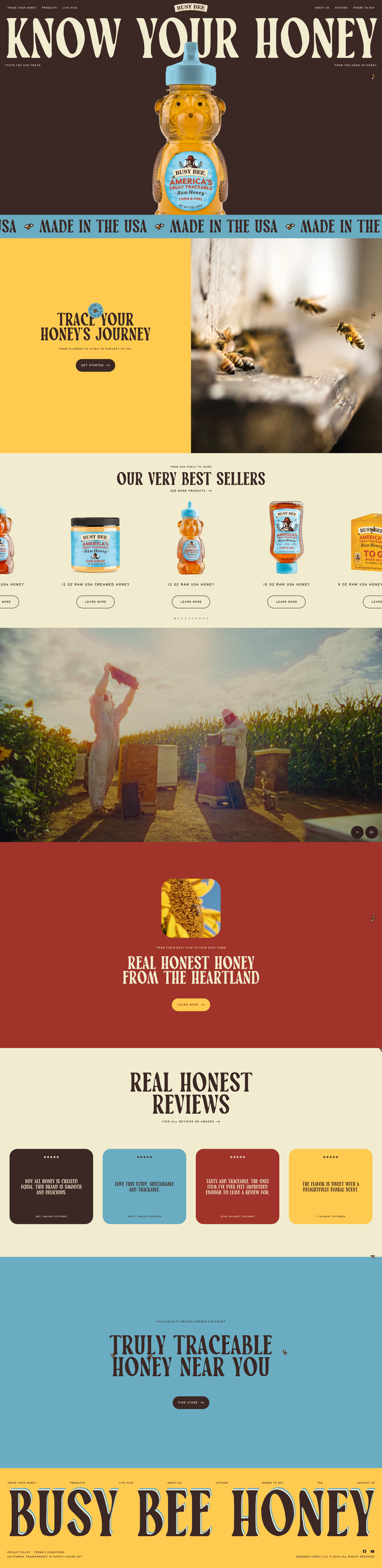 Busy Bee Honey Landing Page Example: We work with trusted, carefully selected beekeepers to procure high-quality, American-made honey, in addition to self-supplying through our own apiaries. We’re proud to lead the industry in high standards for honey safety, quality, purity and true traceability — and are bold advocates for positive change and stewardship in the U.S. beekeeping and honey industries.