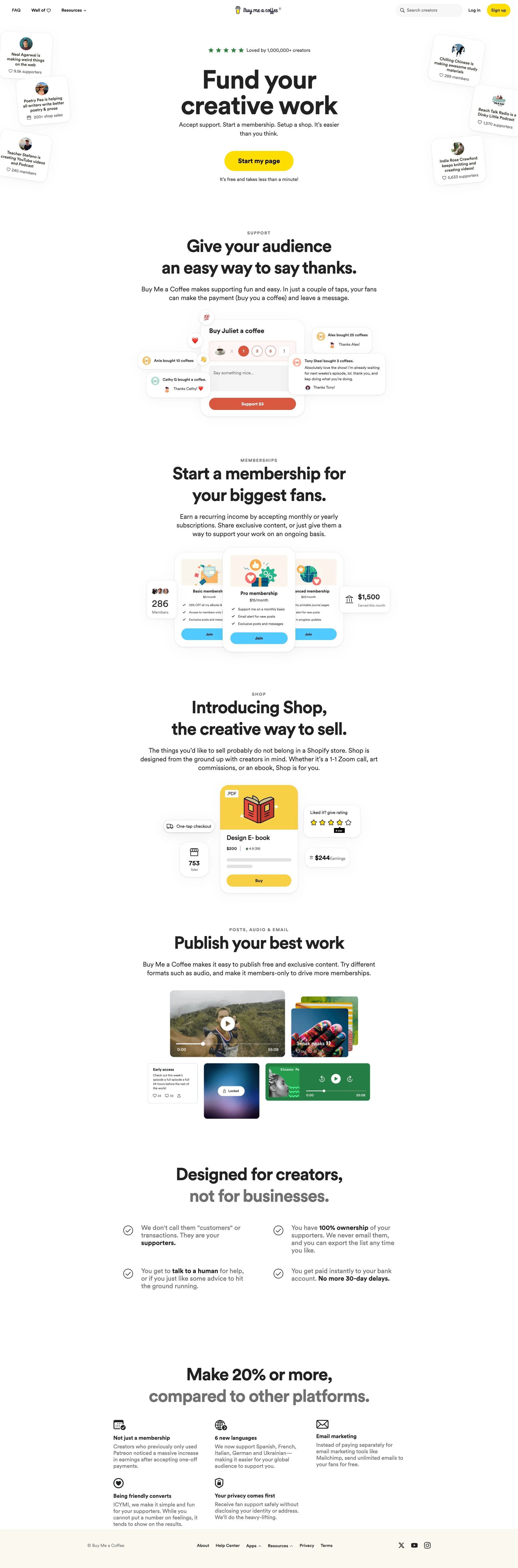 Buy Me a Coffee Landing Page Example: Buy Me a Coffee is the best way for creators and artists to accept support and membership from their fans.