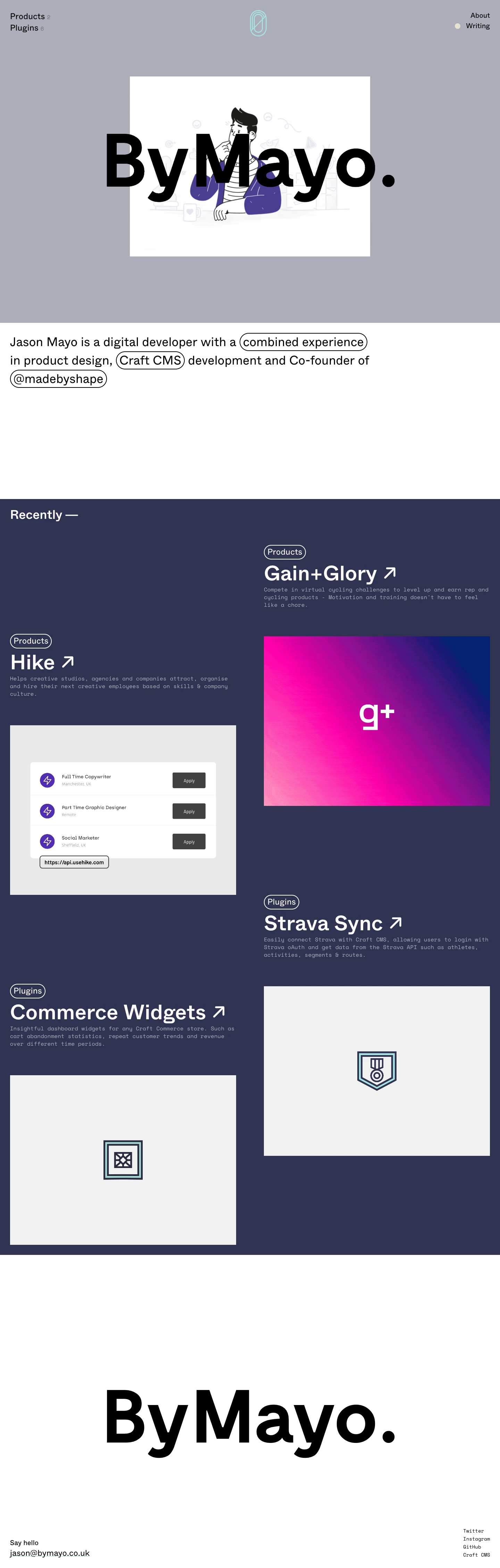 Jason Mayo Landing Page Example: Jason Mayo is a digital developer with a combined experience in product design, Craft CMS development and also co-founder of MadeByShape.